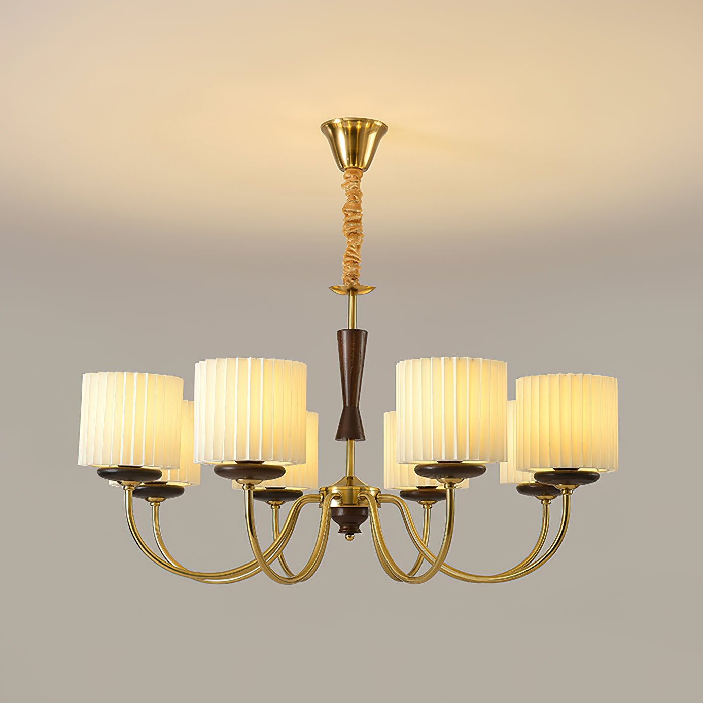 Lustra Chandelier Brass Fabric Pleated Shades - Letslighting