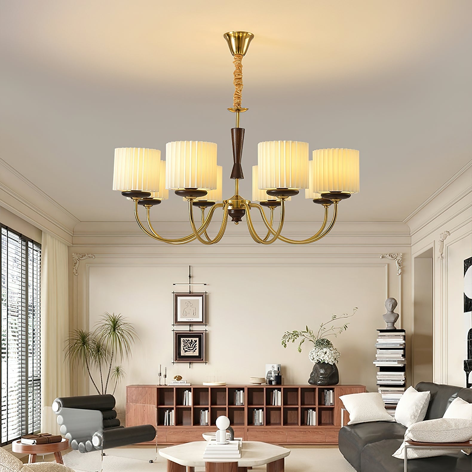 Lustra Chandelier Brass Fabric Pleated Shades - Letslighting