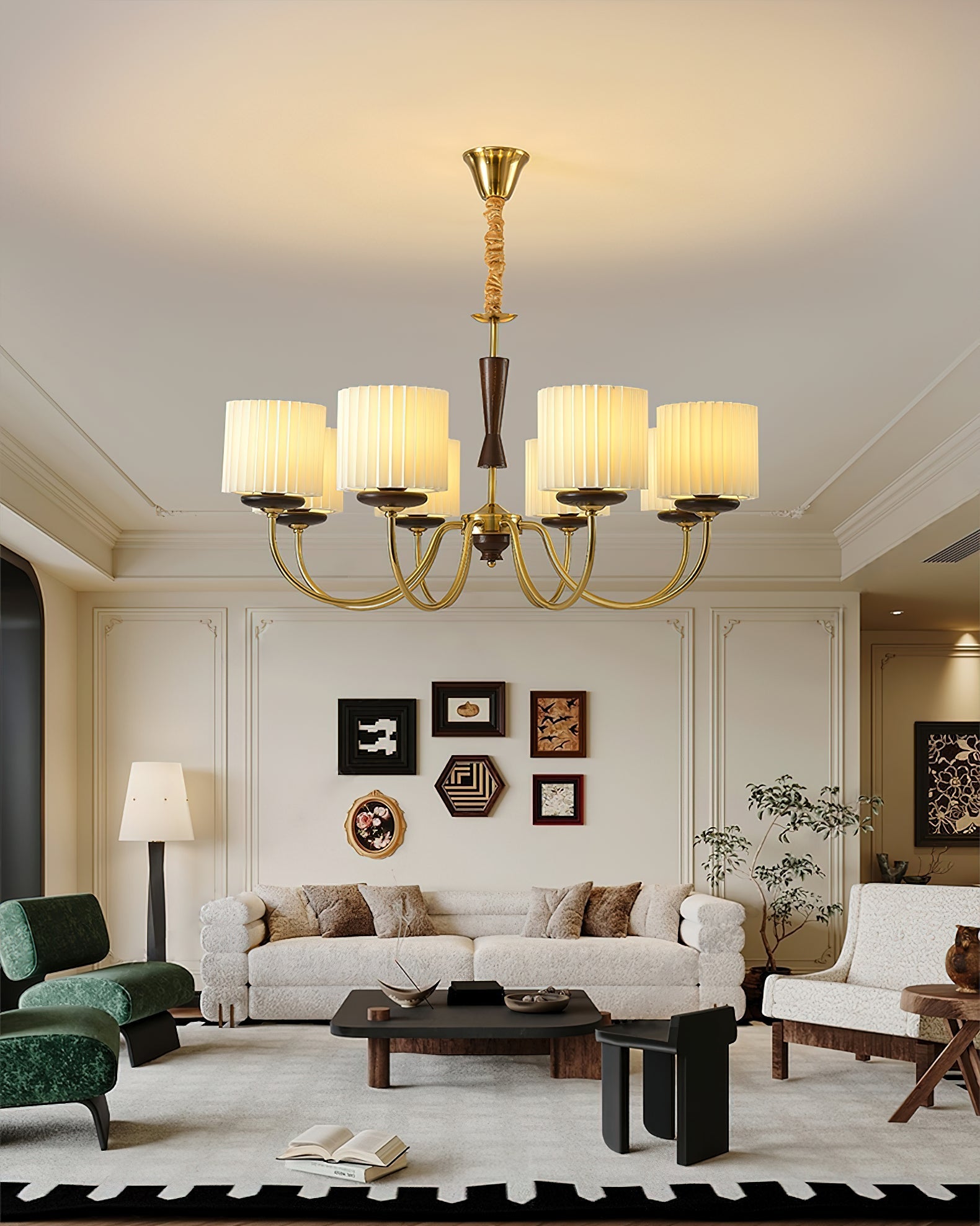 Lustra Chandelier Brass Fabric Pleated Shades - Letslighting