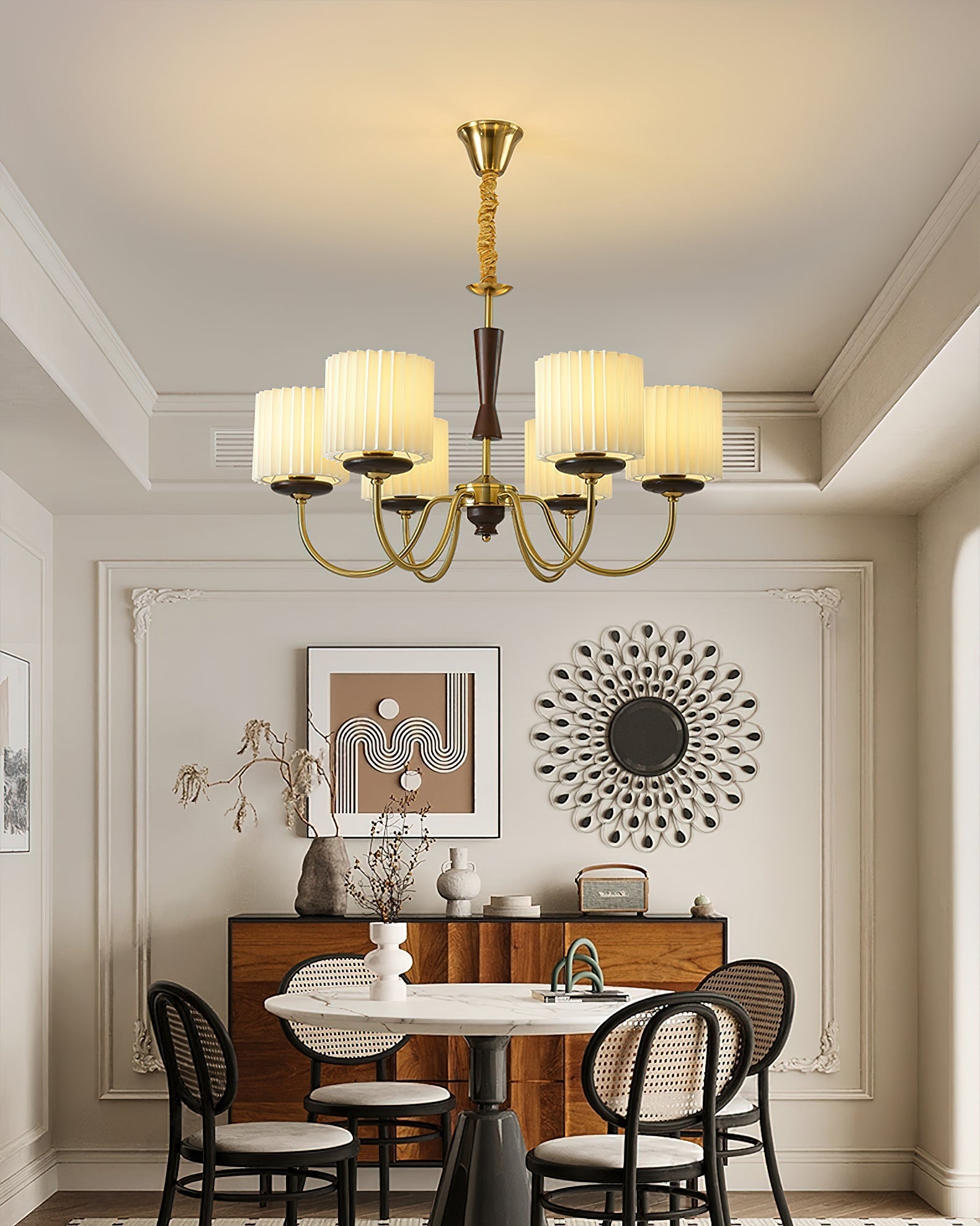 Lustra Chandelier Brass Fabric Pleated Shades - Letslighting