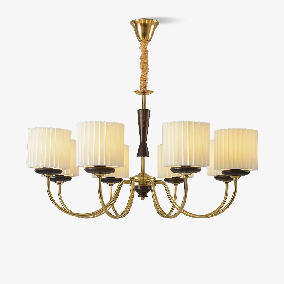Lustra Chandelier Brass Fabric Pleated Shades - Letslighting