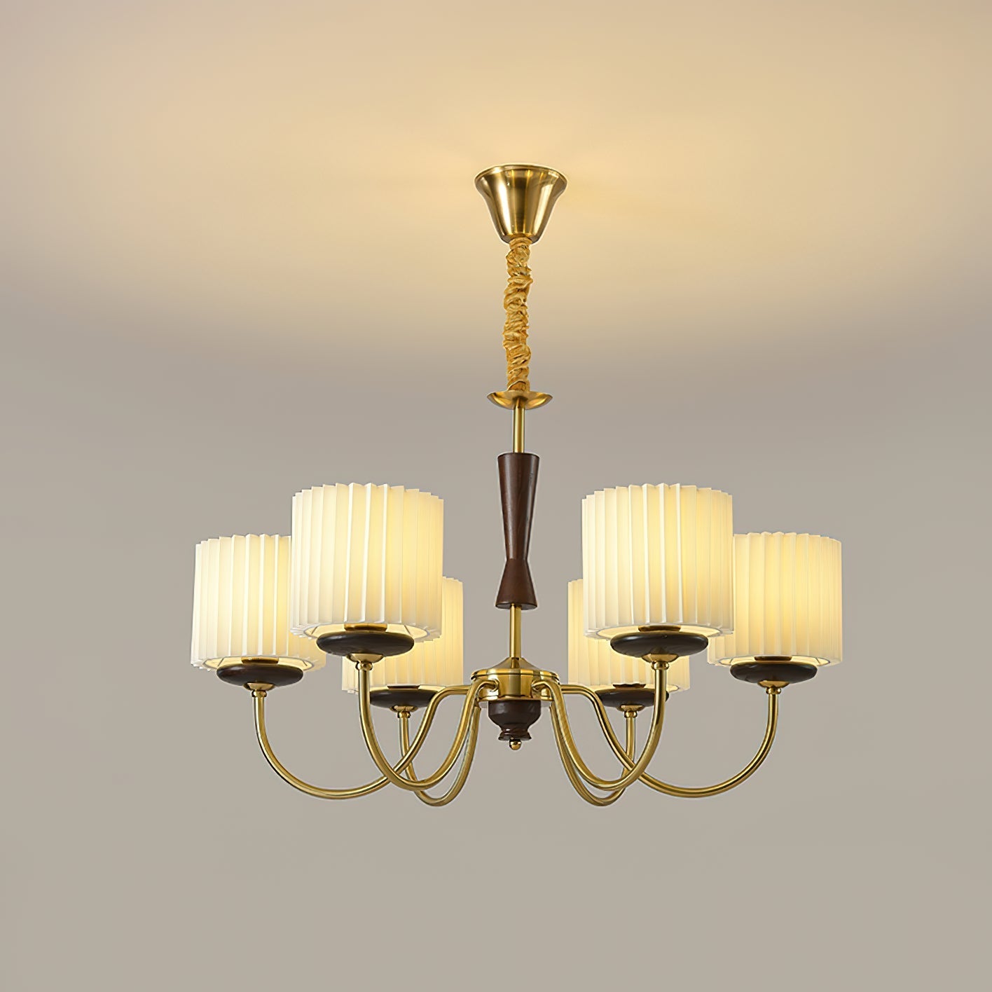 Lustra Chandelier Brass Fabric Pleated Shades - Letslighting