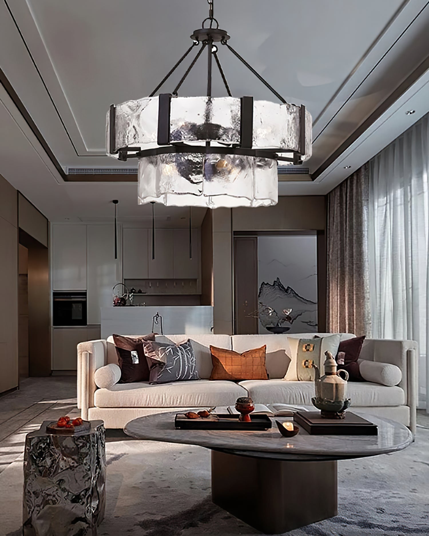 Chandelier Double Layer Textured Glass Modern - Letslighting