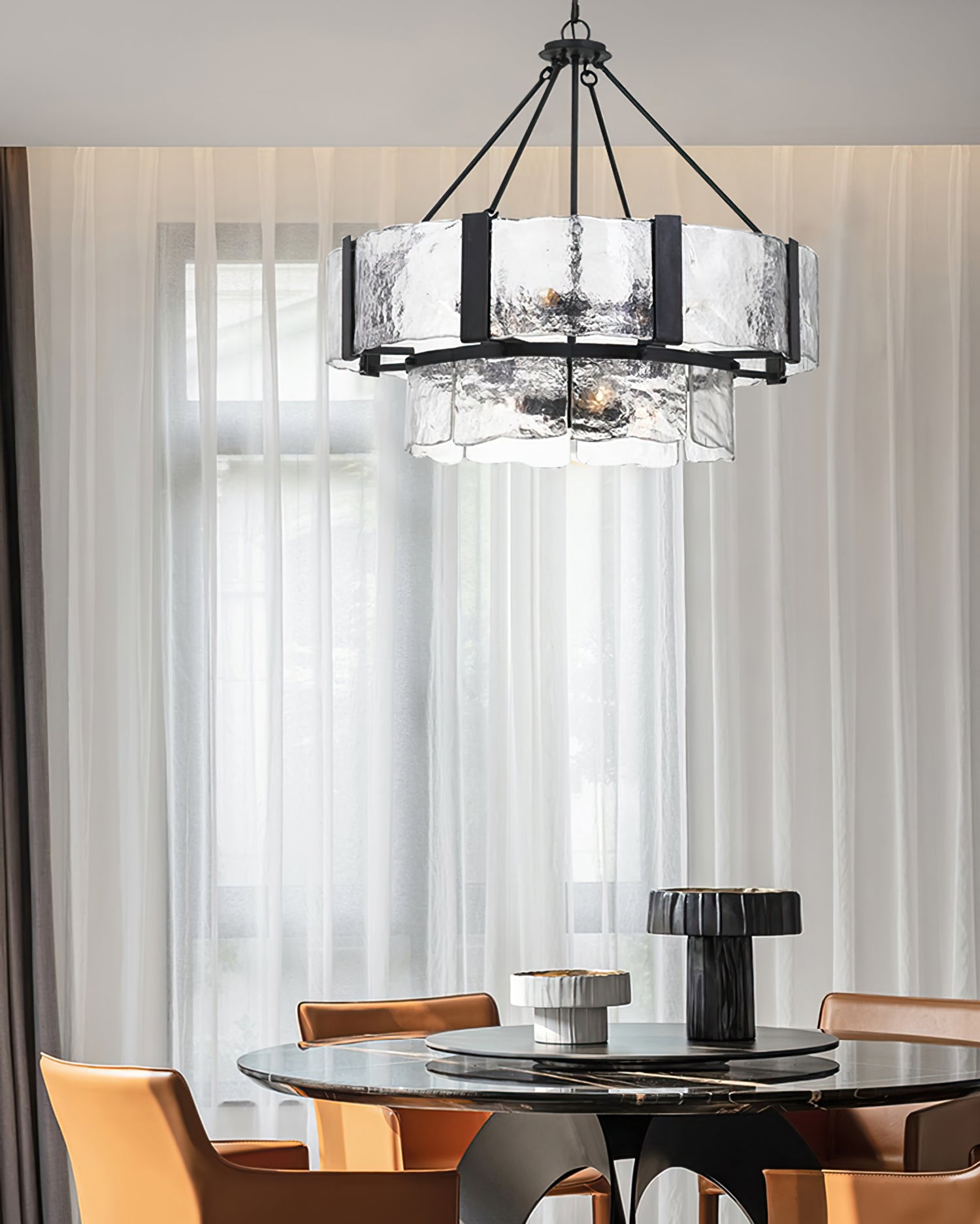 Chandelier Double Layer Textured Glass Modern - Letslighting