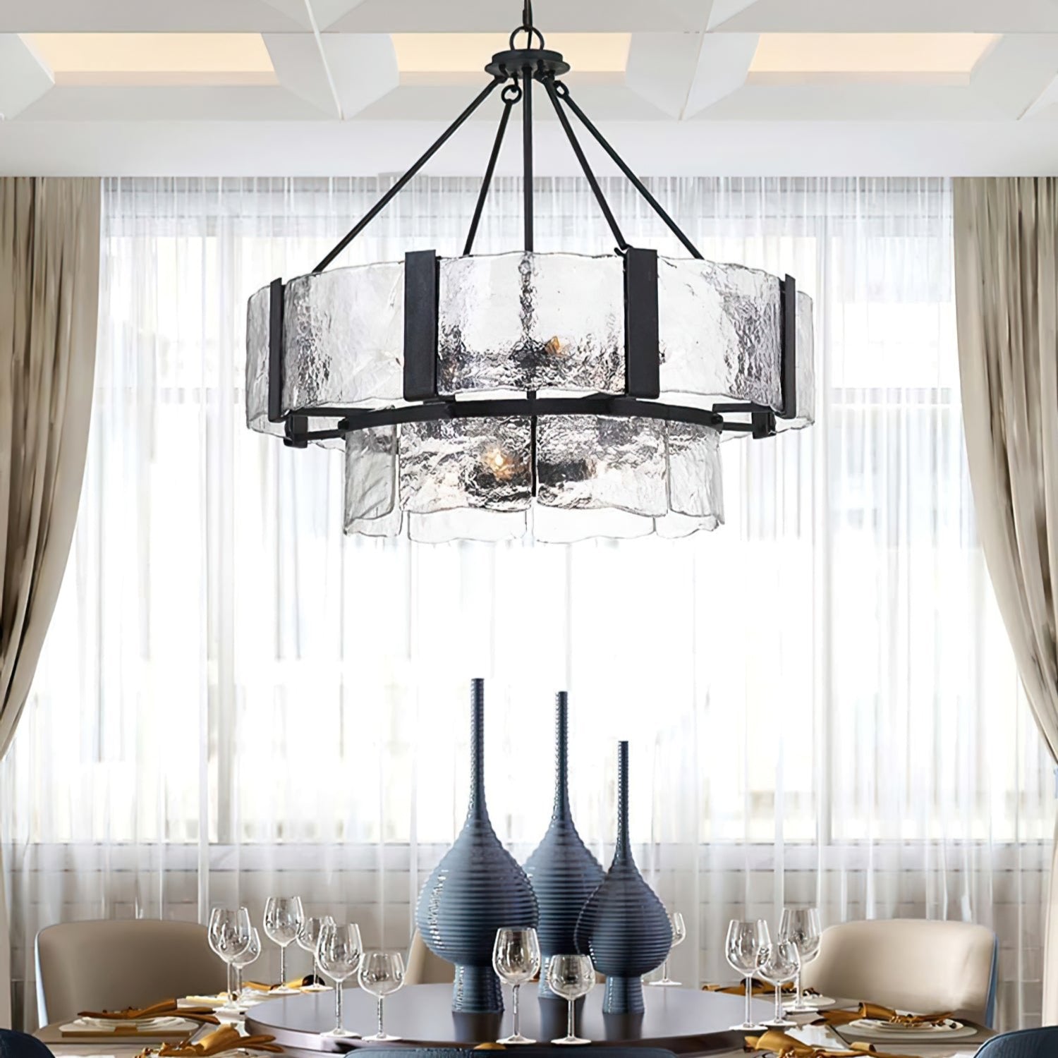 Chandelier Double Layer Textured Glass Modern - Letslighting