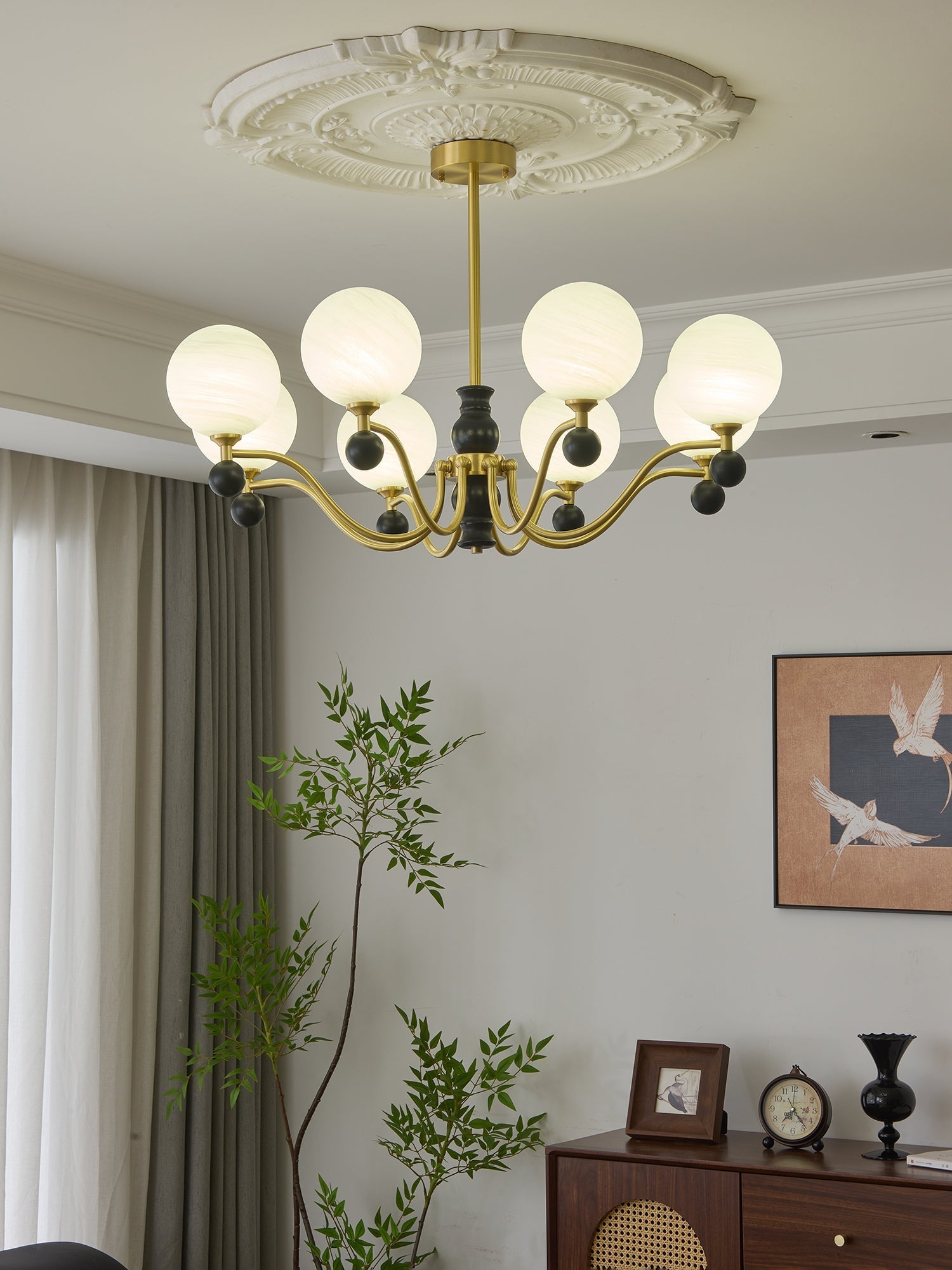 Ershaan Sphere Elegance Vintage Brass Wood Chandelier - Letslighting