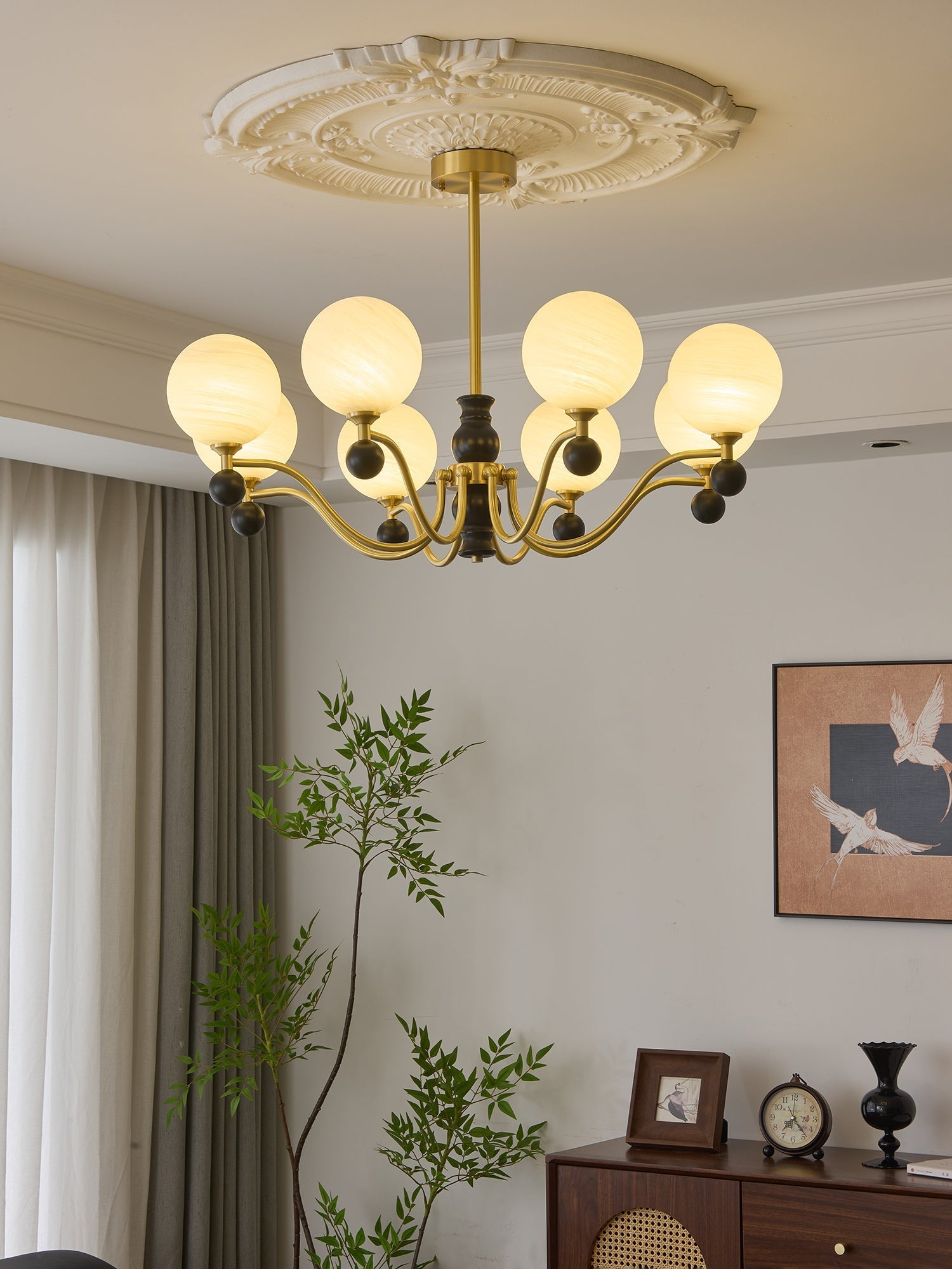 Ershaan Sphere Elegance Vintage Brass Wood Chandelier - Letslighting