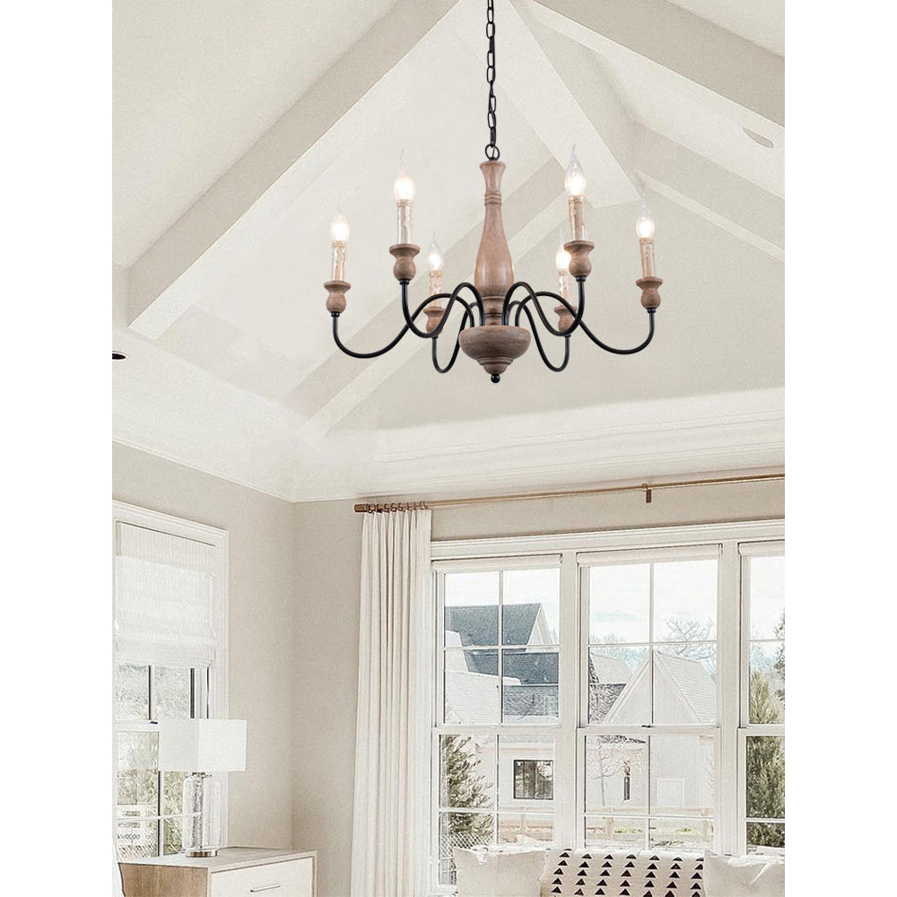 Aella Industrial Wooden Candle-style Chandelier - Letslighting