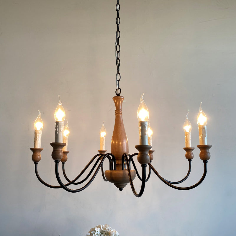 Aella Industrial Wooden Candle-style Chandelier - Letslighting