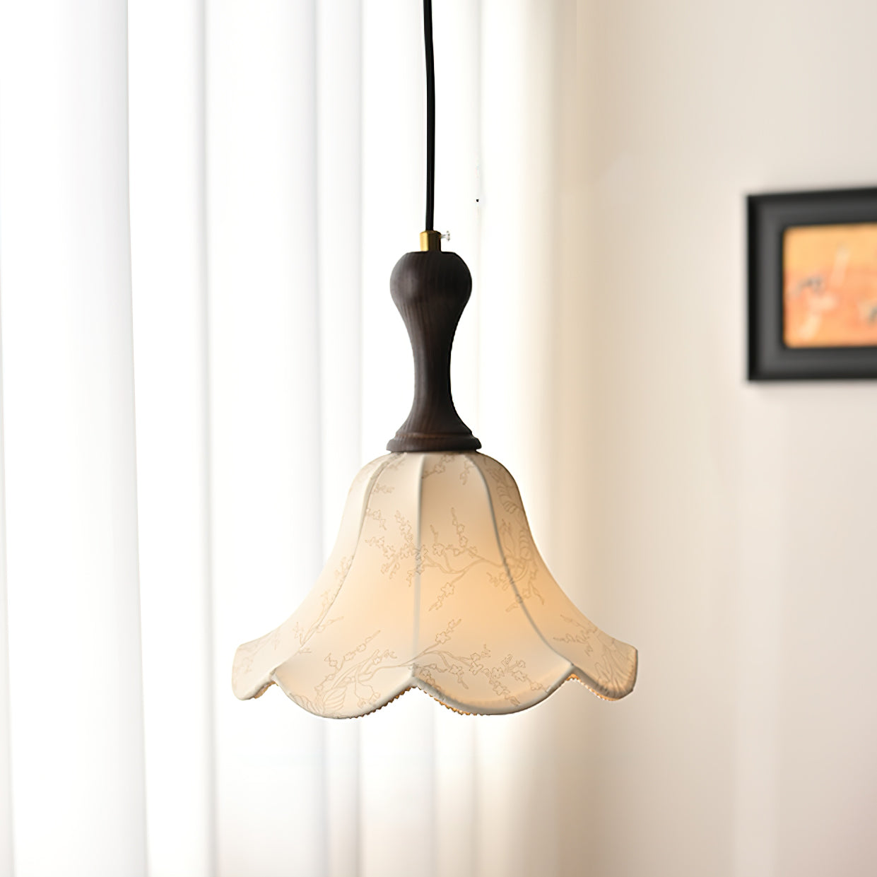 Agnes Pendant Light Fabric Shade Floral Pattern Cozy Interiors - Letslighting