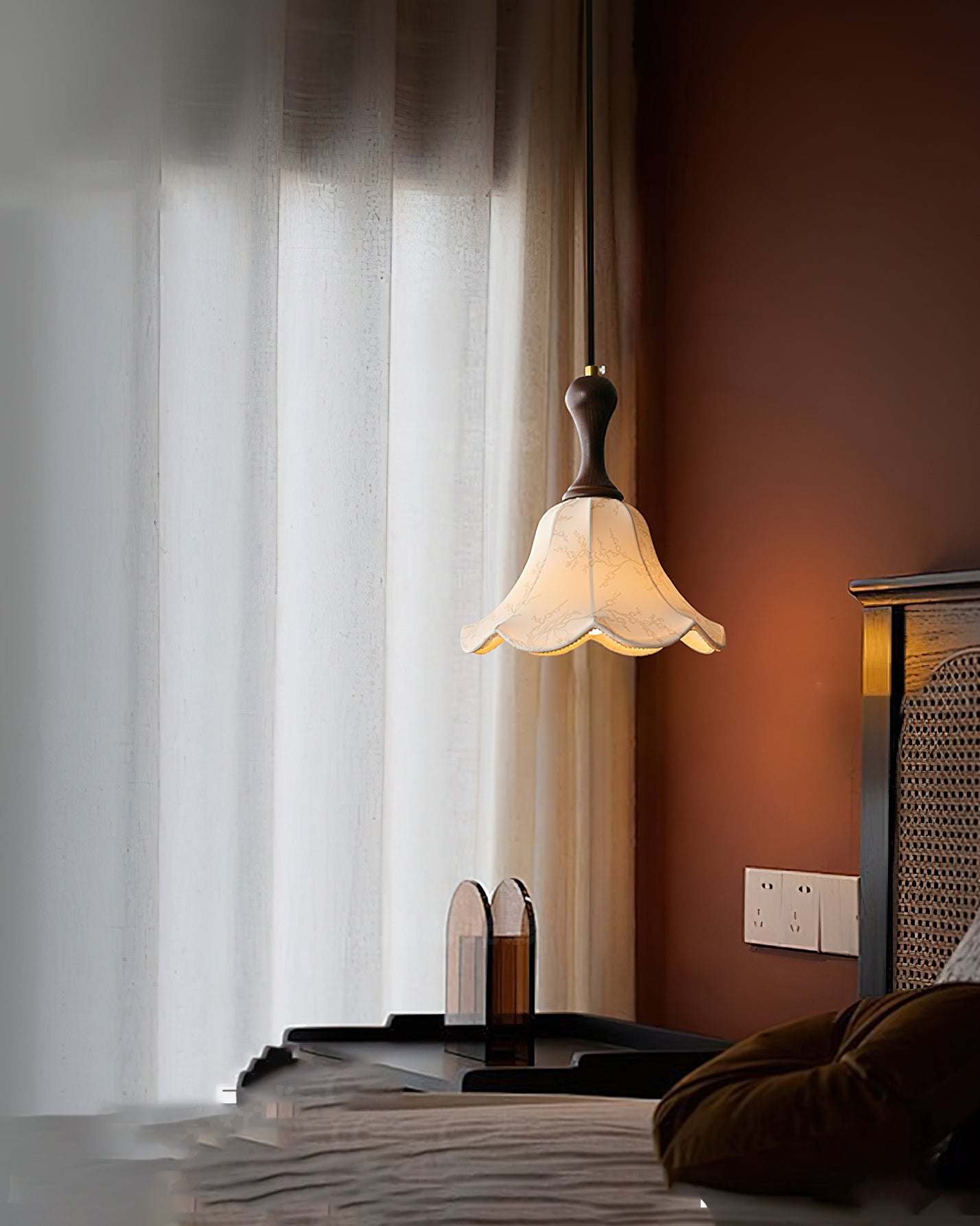 Agnes Pendant Light Fabric Shade Floral Pattern Cozy Interiors - Letslighting
