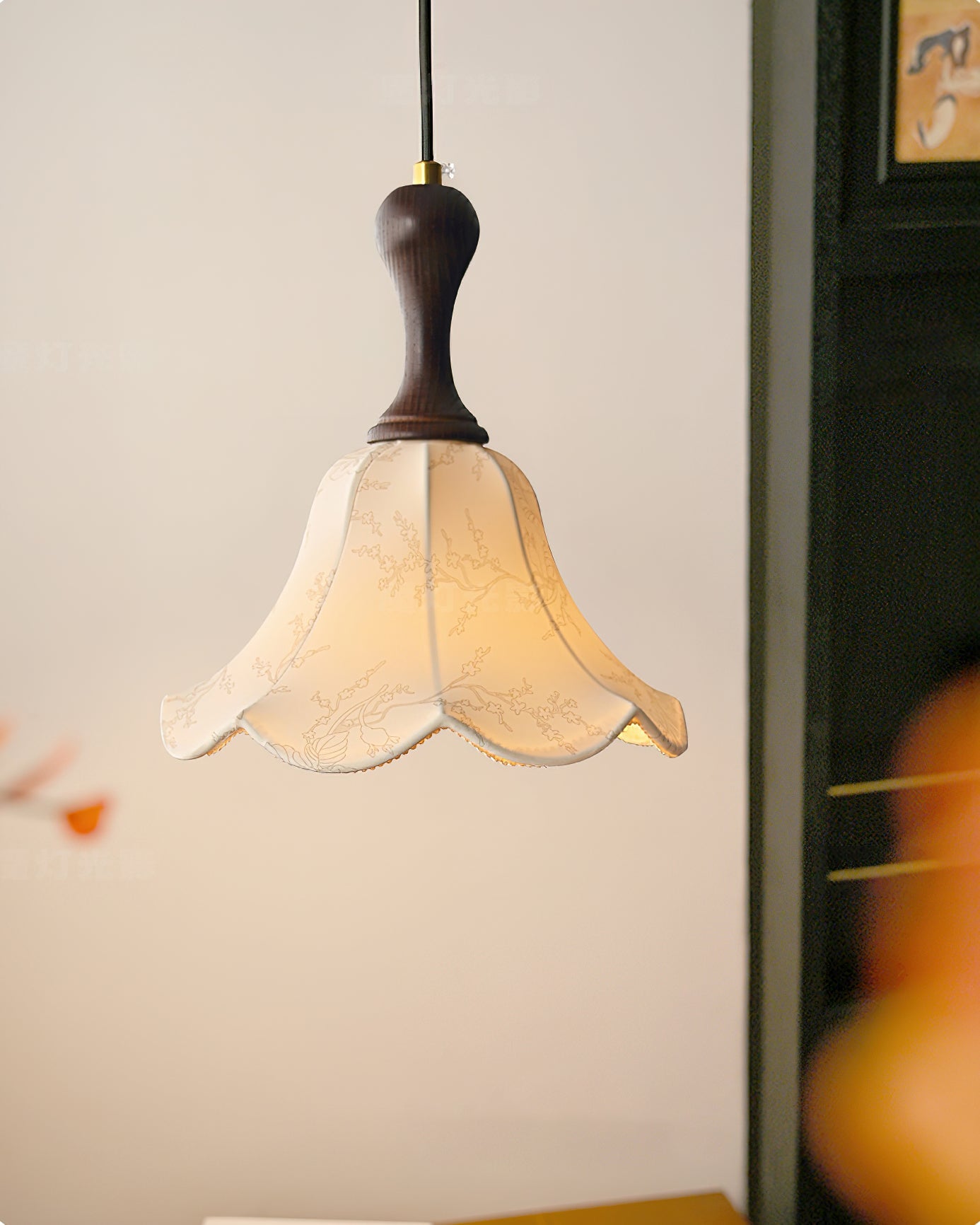 Agnes Pendant Light Fabric Shade Floral Pattern Cozy Interiors - Letslighting