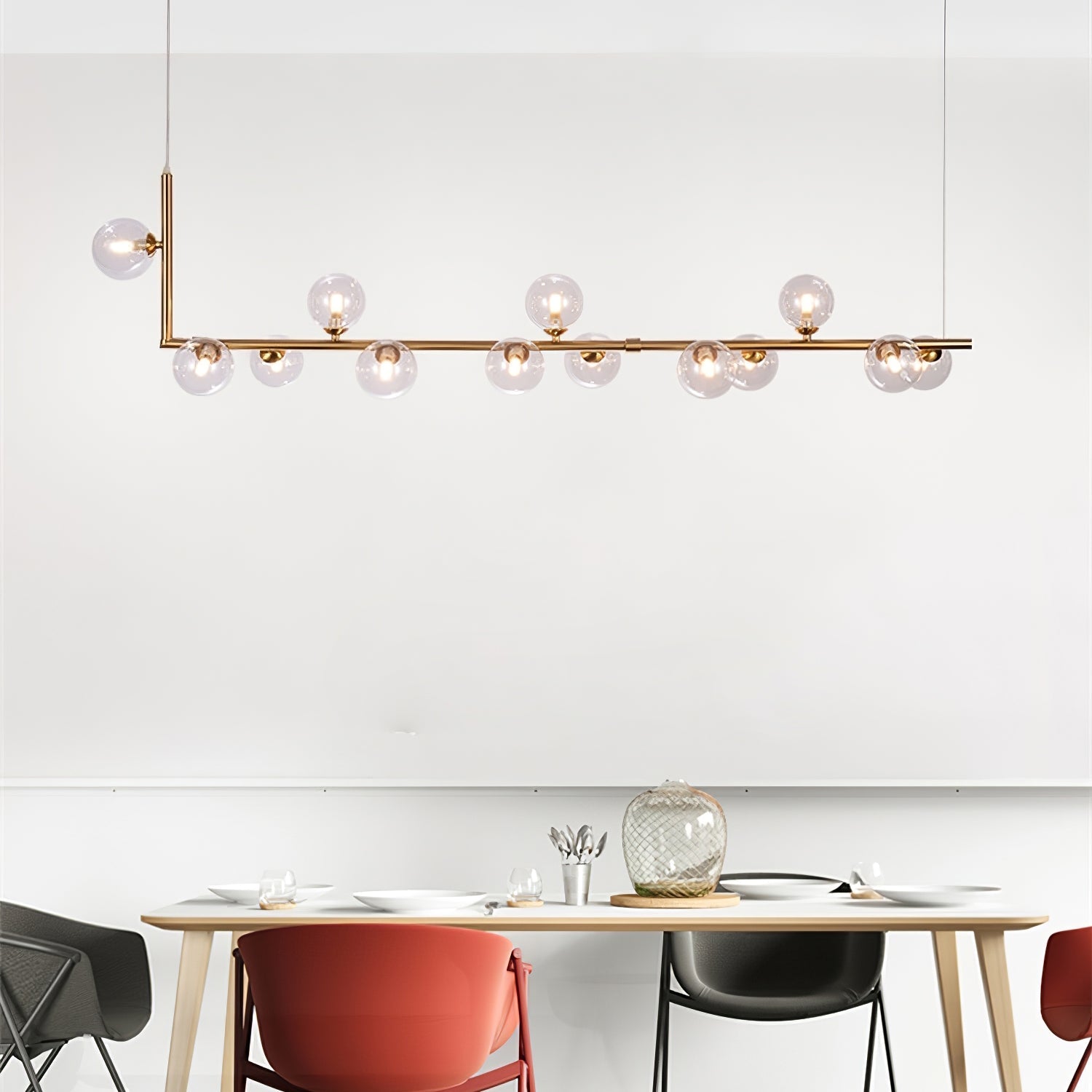 Lustra Chandelier Glass with Black Steel Linear - Letslighting