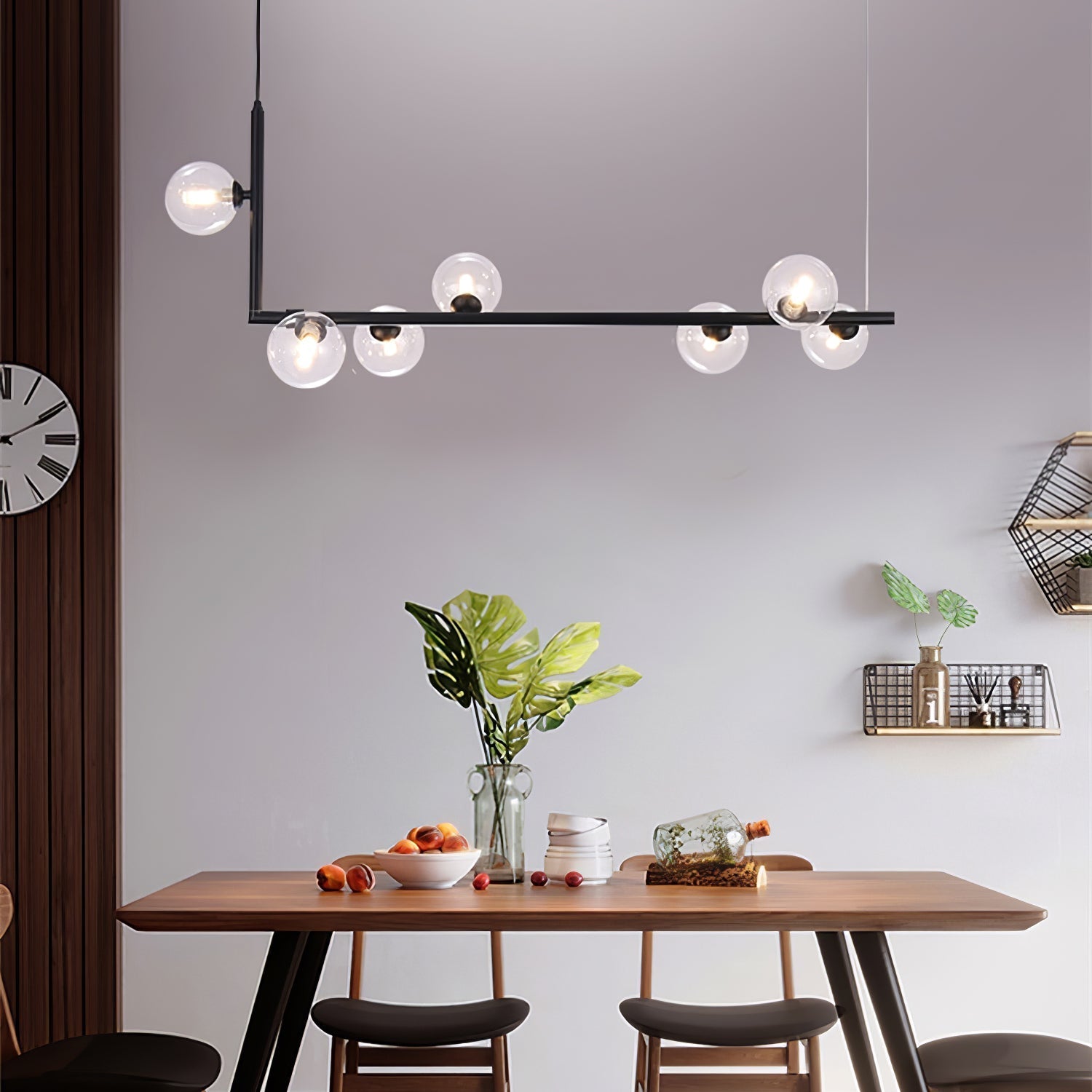 Lustra Chandelier Glass with Black Steel Linear - Letslighting