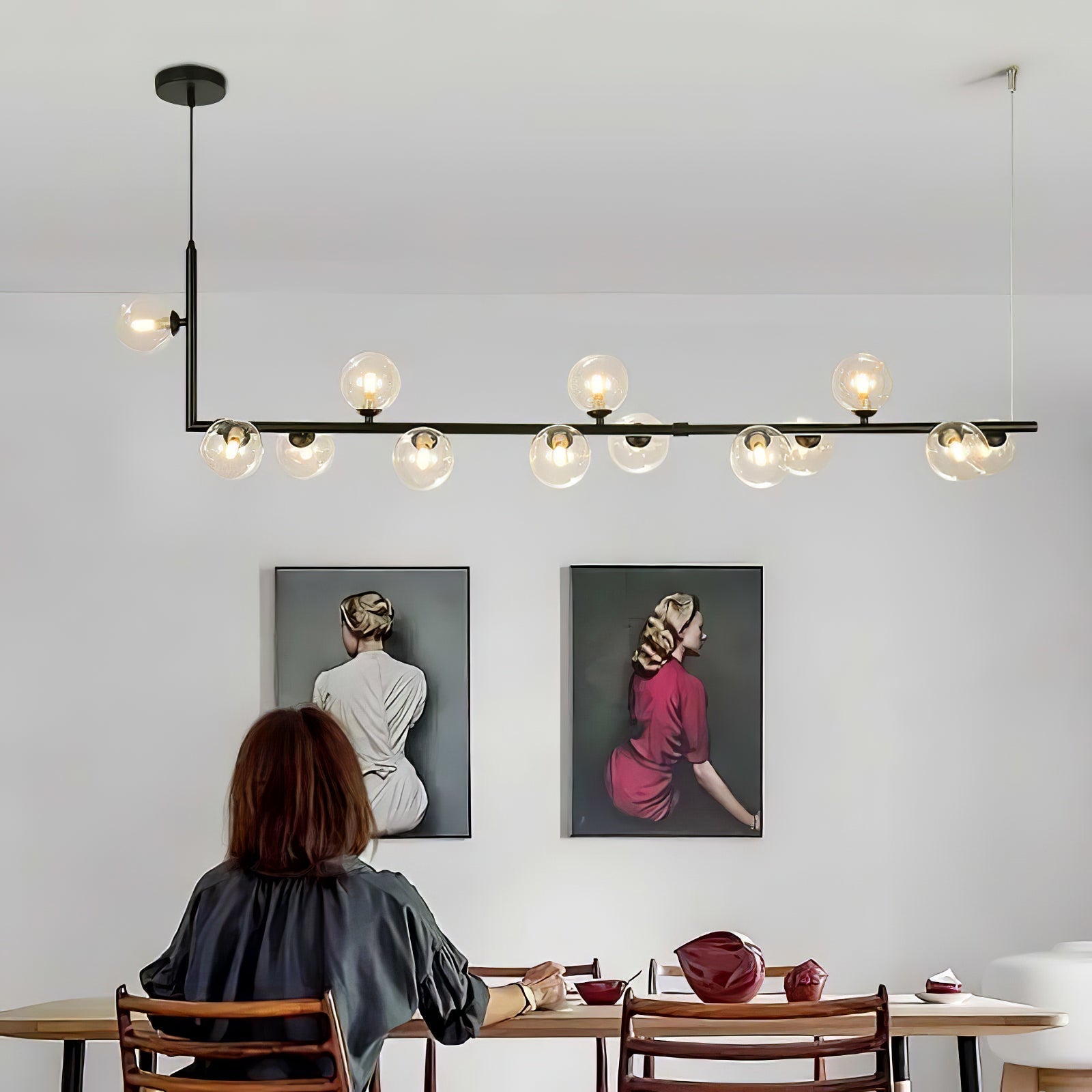 Lustra Chandelier Glass with Black Steel Linear - Letslighting