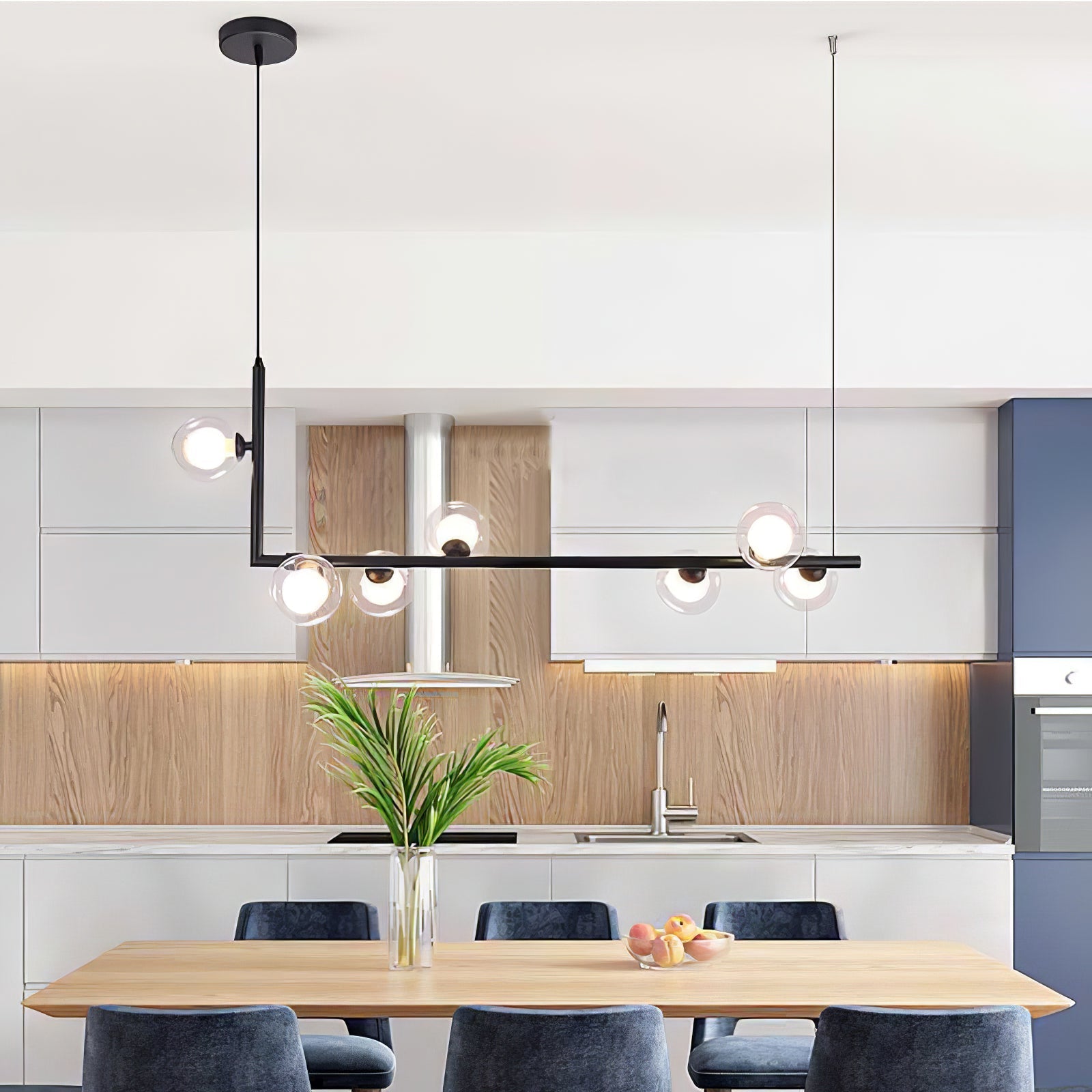 Lustra Chandelier Glass with Black Steel Linear - Letslighting