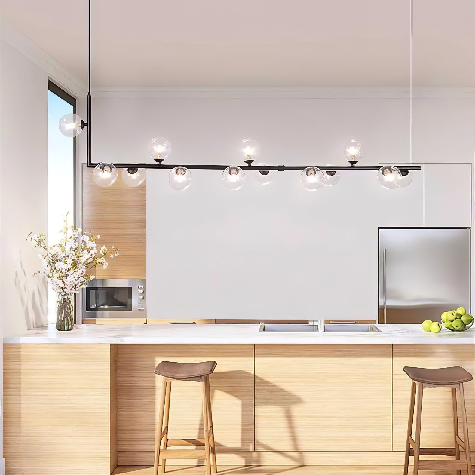 Lustra Chandelier Glass with Black Steel Linear - Letslighting