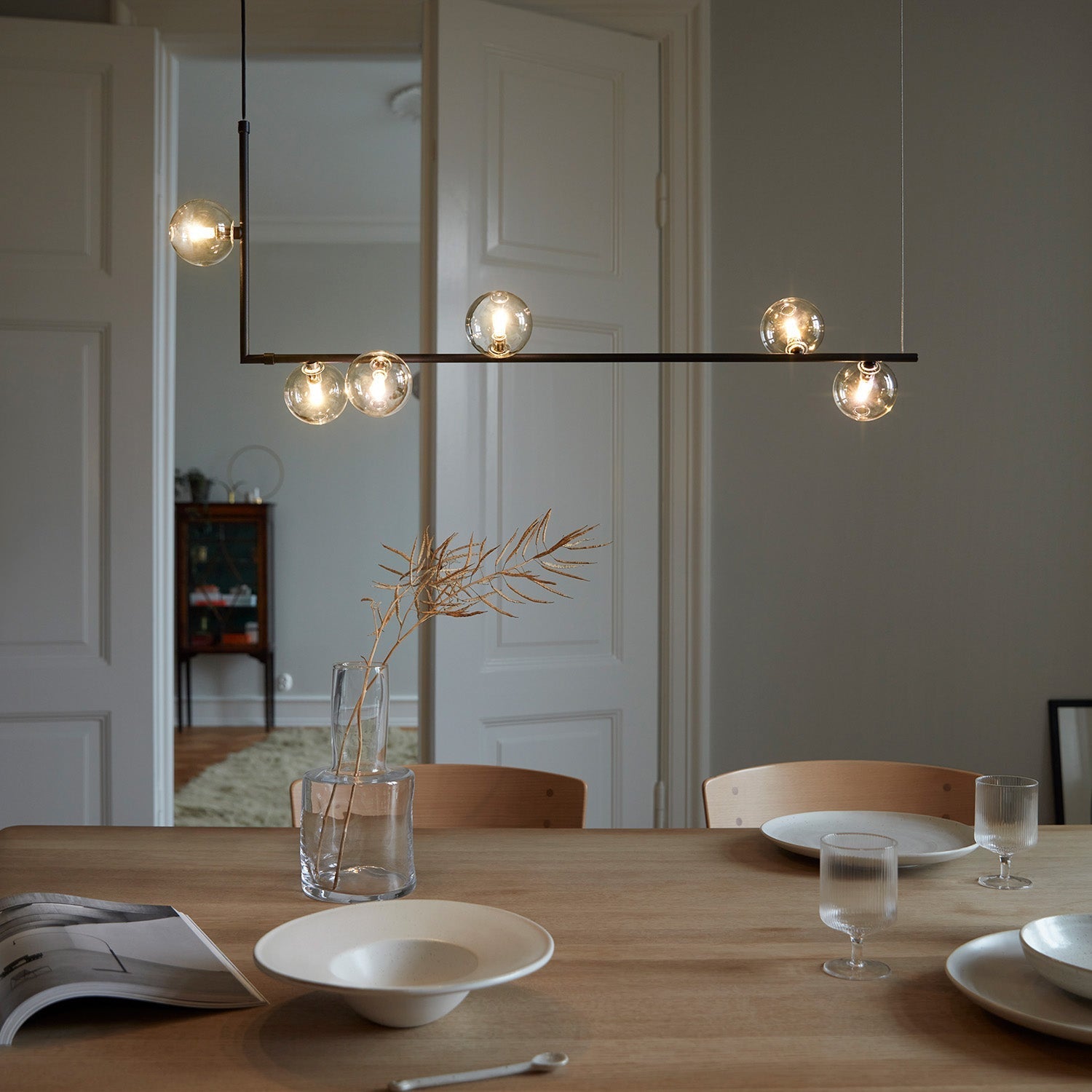 Lustra Chandelier Glass with Black Steel Linear - Letslighting