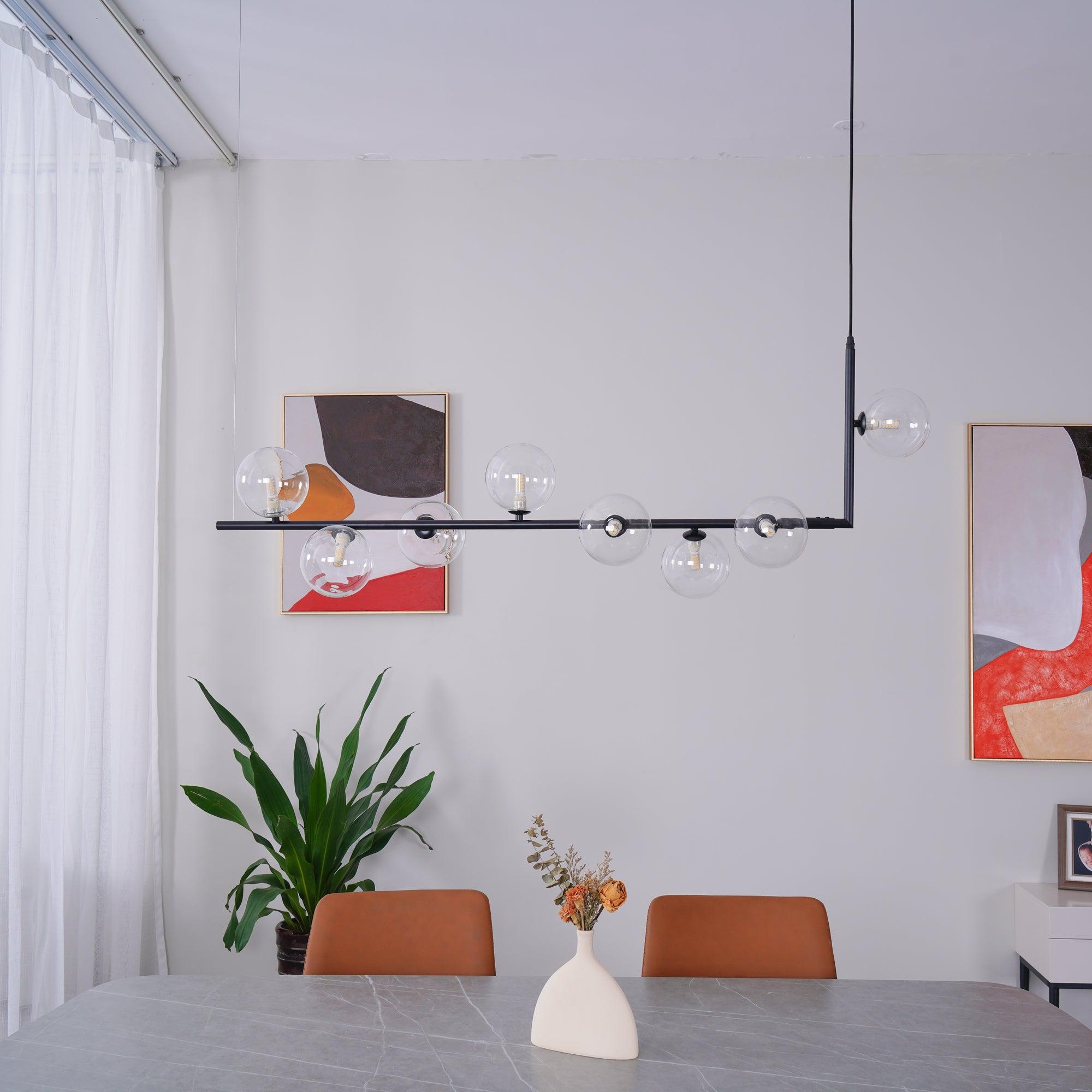 Lustra Chandelier Glass with Black Steel Linear - Letslighting