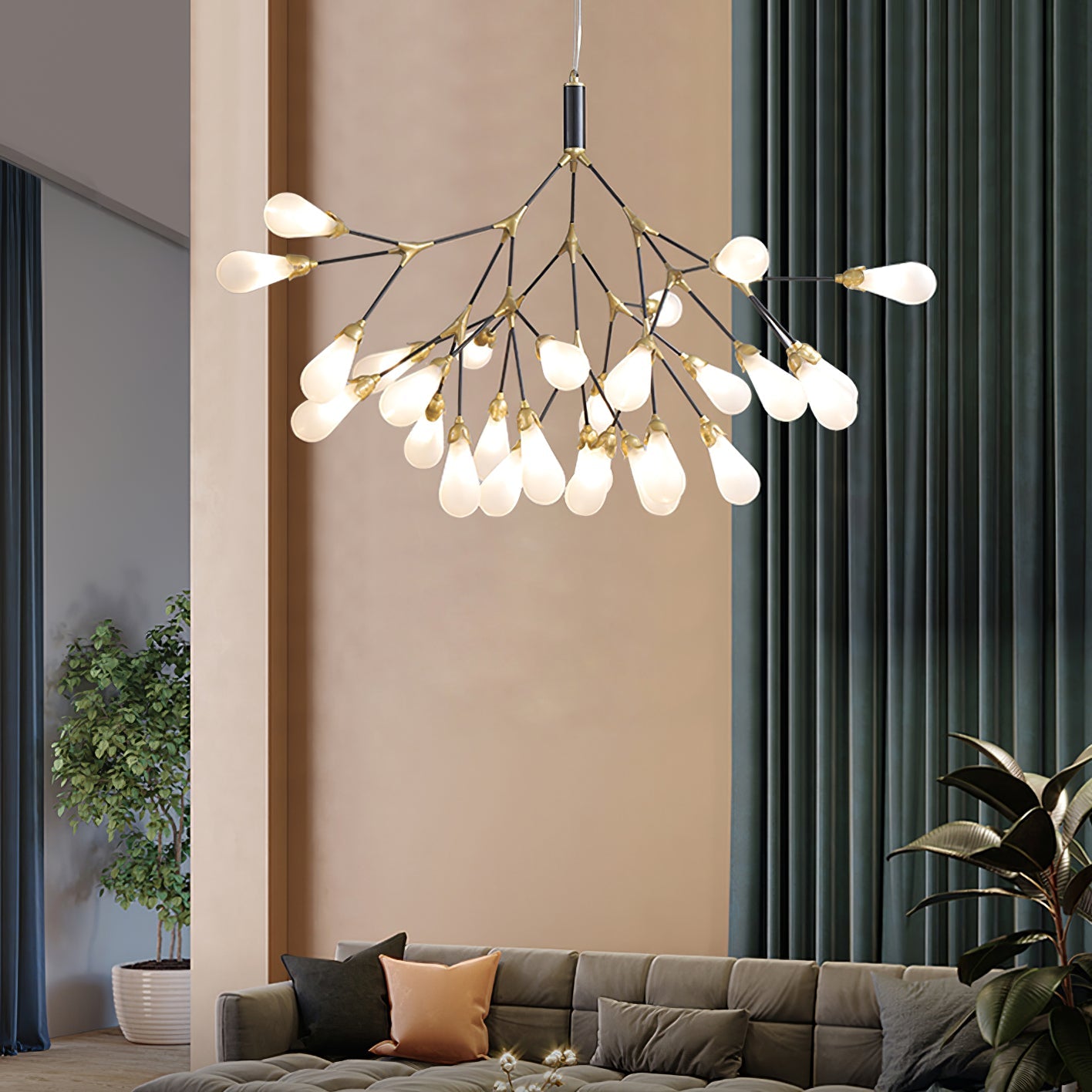 Aiwen Chandelier Branching Form With Smoke Glass Shades - Letslighting