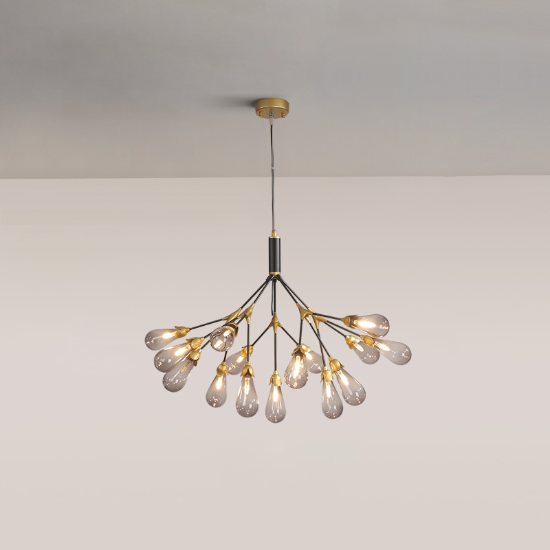 Aiwen Chandelier Branching Form With Smoke Glass Shades - Letslighting