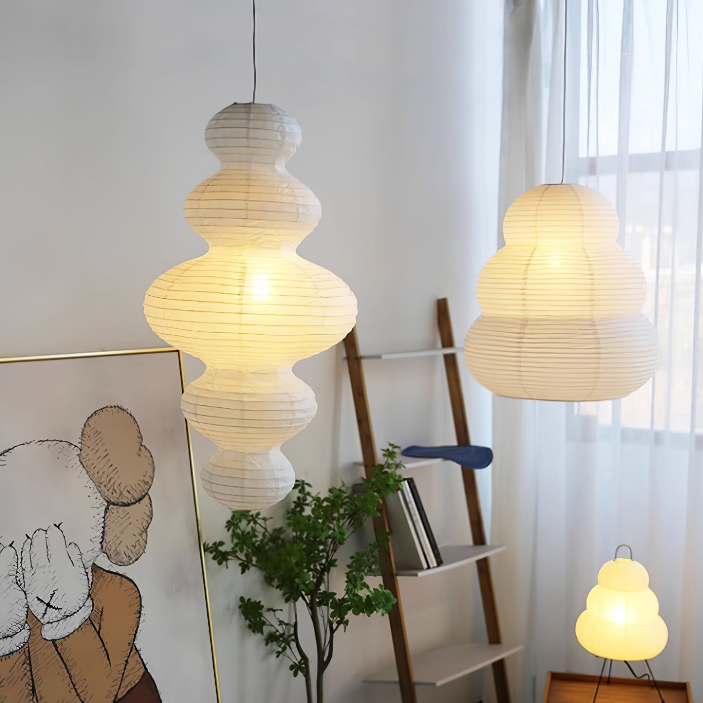 Ritta Japanese Sculptural Paper Pendant Light Plug-In - Letslighting