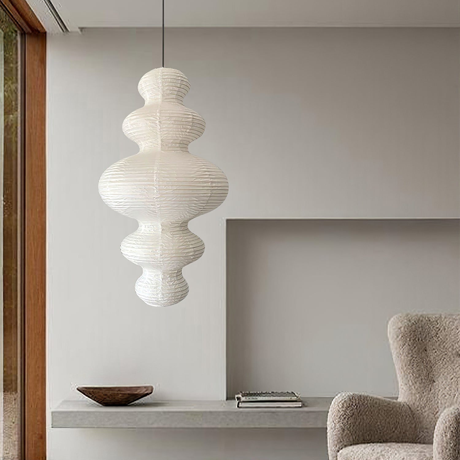 Ritta Japanese Sculptural Paper Pendant Light Plug-In - Letslighting