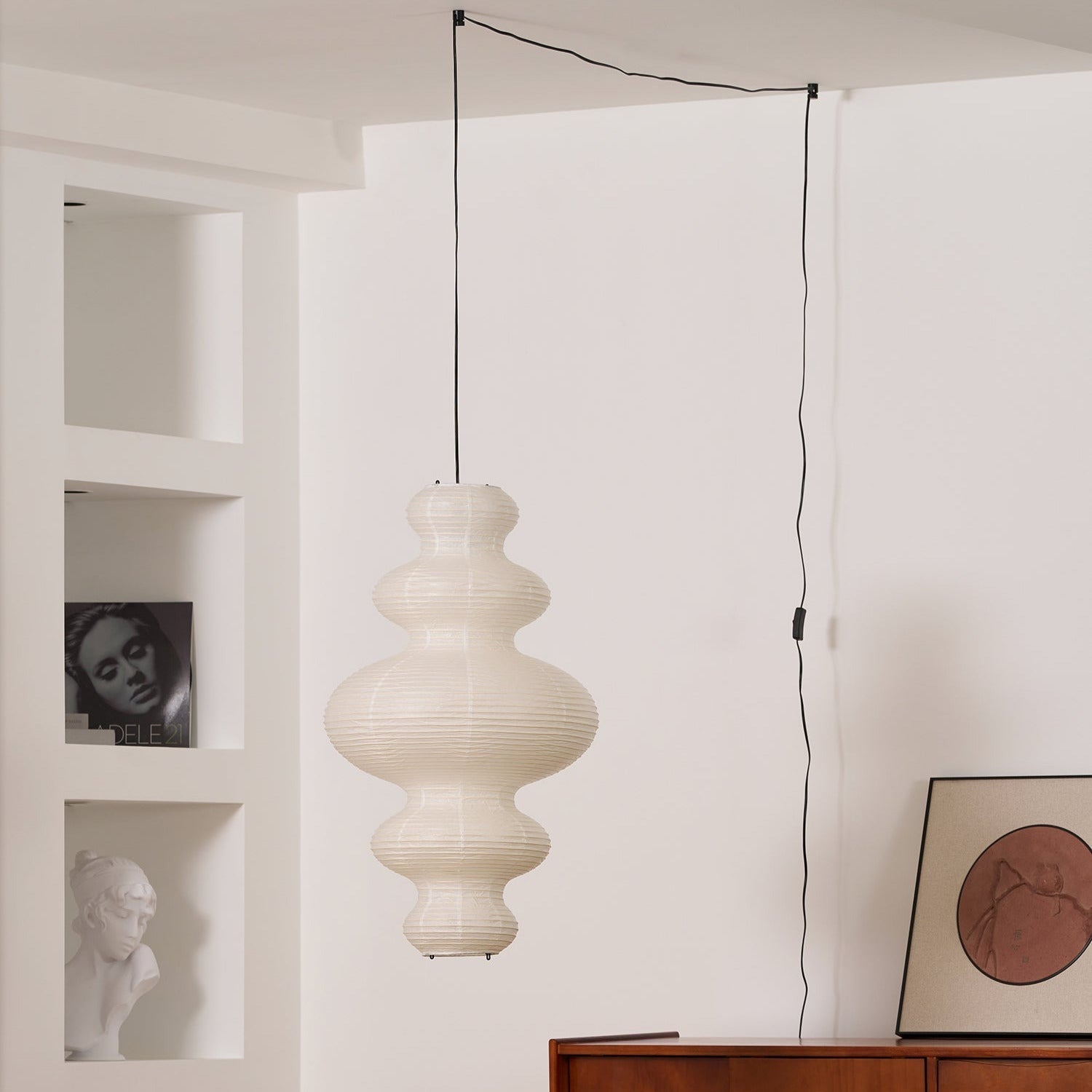 Ritta Japanese Sculptural Paper Pendant Light Plug-In - Letslighting