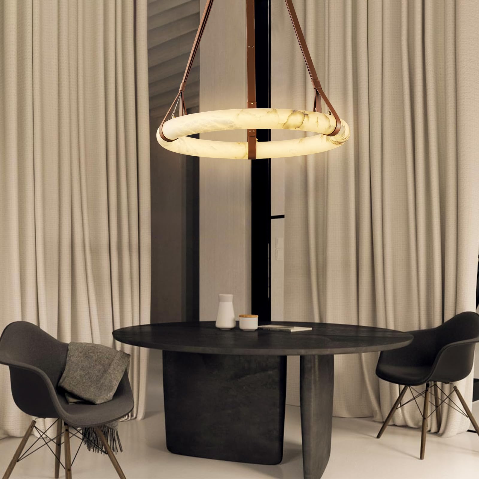 Luste Alabaster Chandeliers Ring Leather Strap Version A - Letslighting