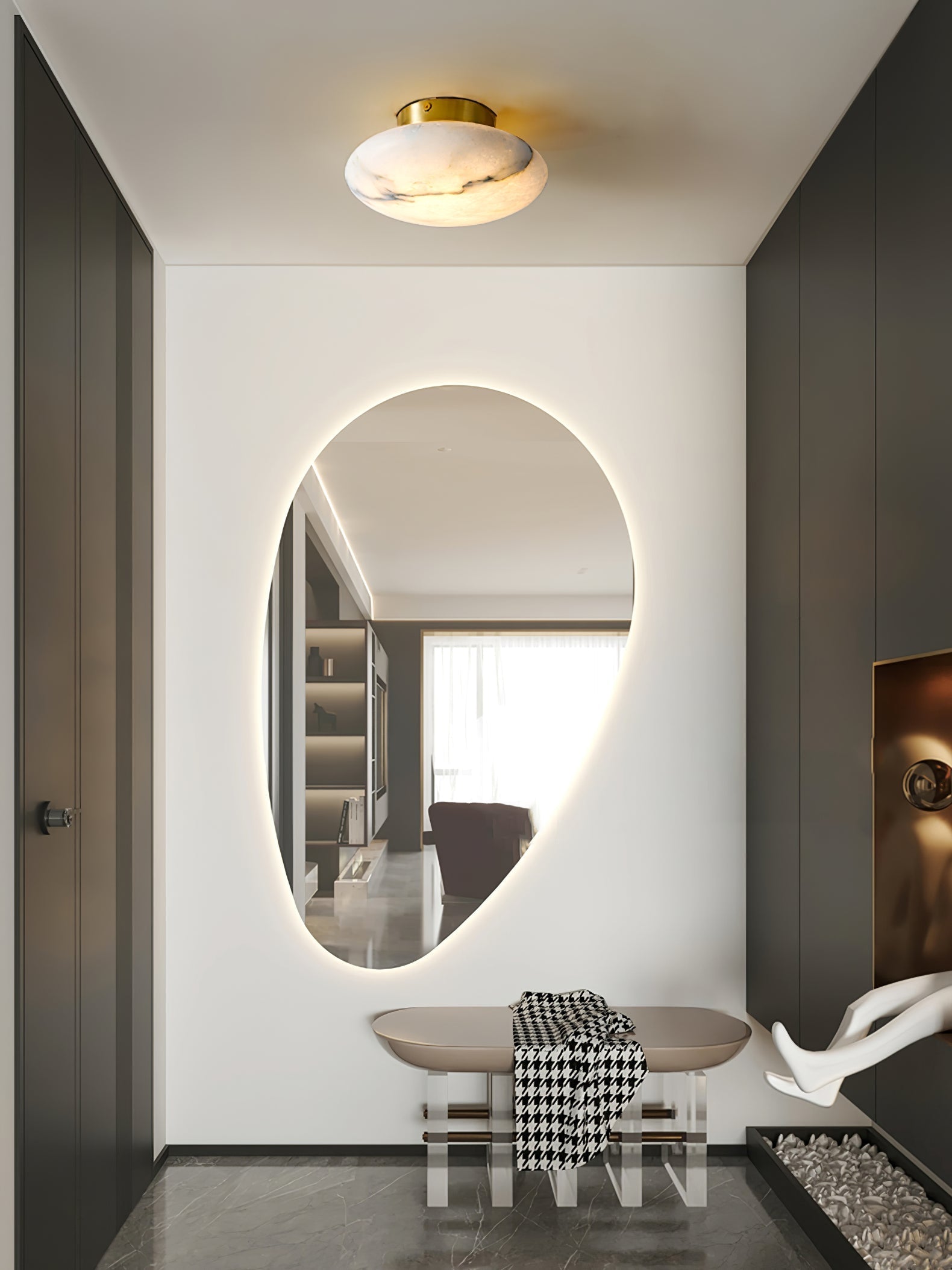 Vanorara Minimalist Alabaster Flush Mount Ceiling Light - Letslighting