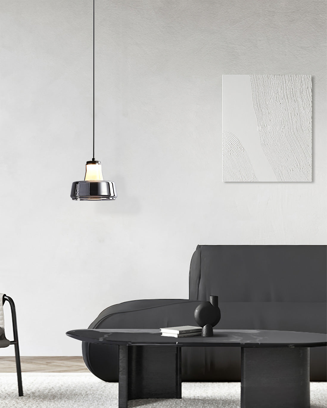 Alain Pendant Lamp Chrome Glass Shade Adjustable Height Modern - Letslighting