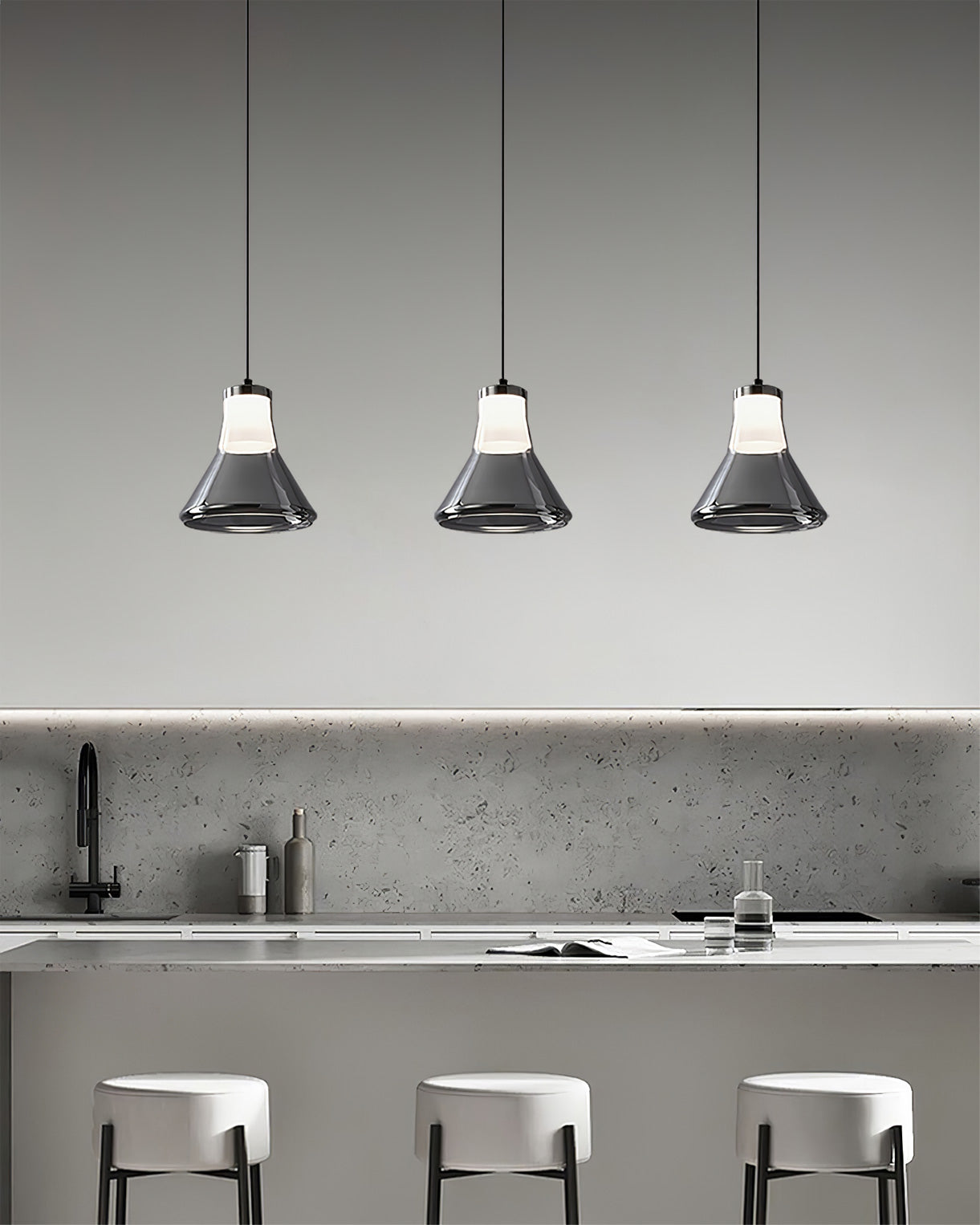 Alain Pendant Lamp Chrome Glass Shade Adjustable Height Modern - Letslighting