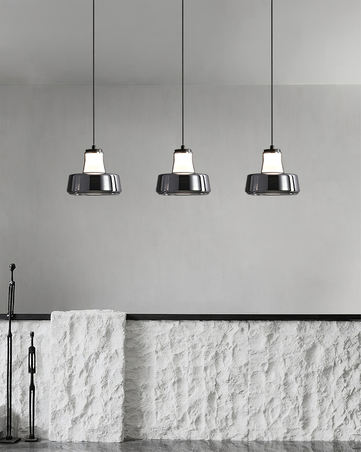 Alain Pendant Lamp Chrome Glass Shade Adjustable Height Modern - Letslighting