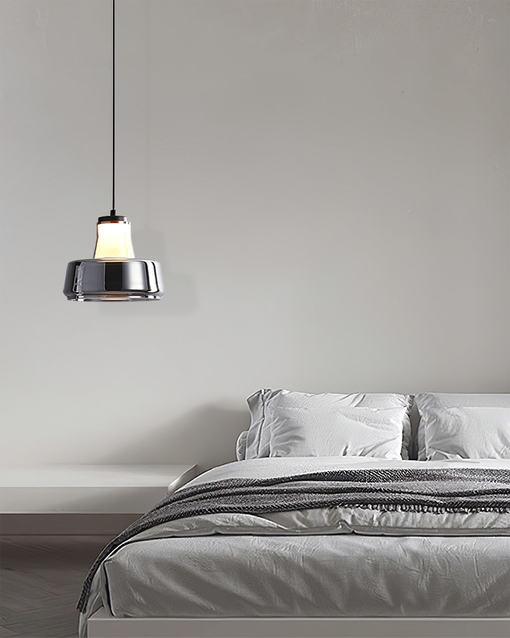 Alain Pendant Lamp Chrome Glass Shade Adjustable Height Modern - Letslighting