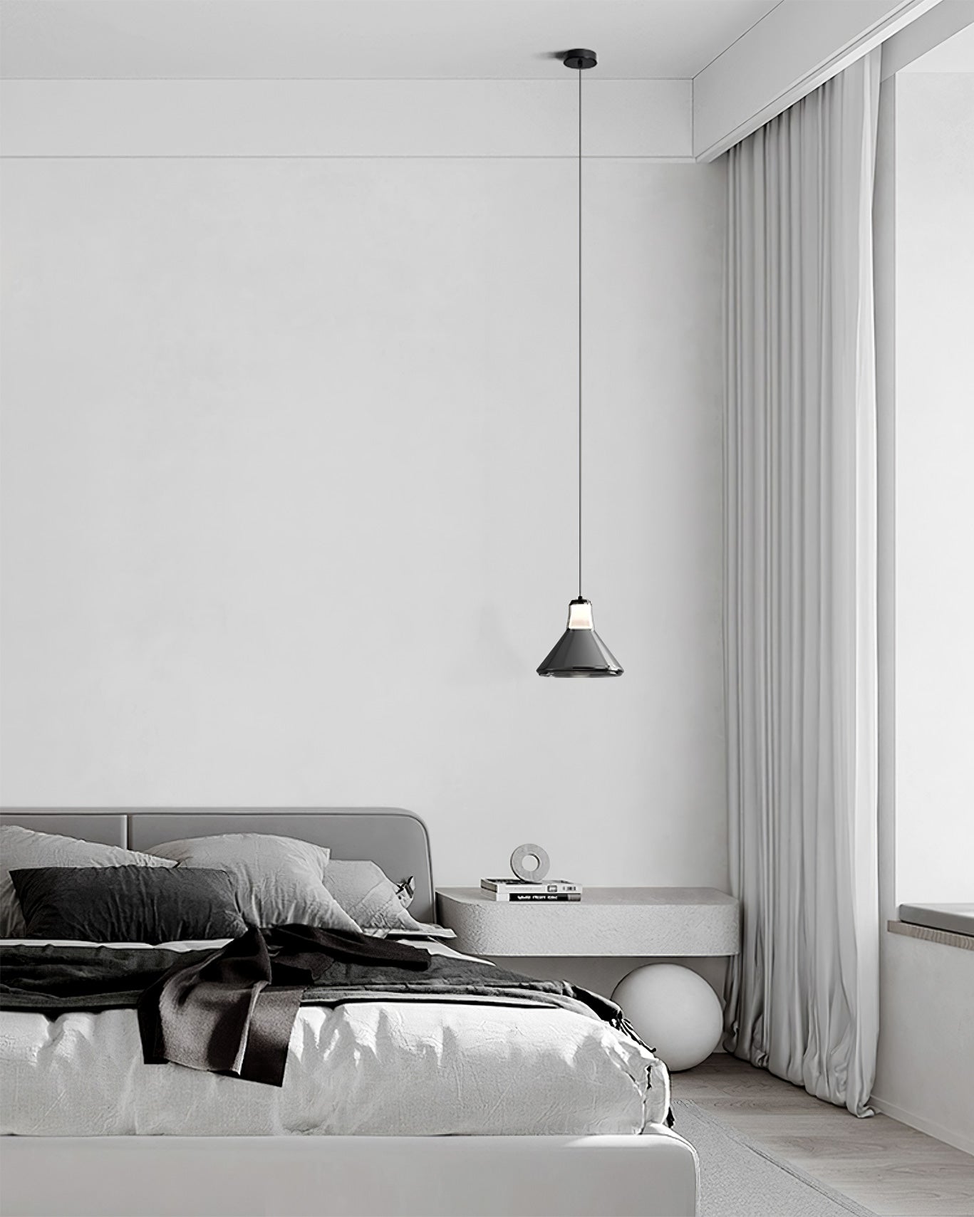 Alain Pendant Lamp Chrome Glass Shade Adjustable Height Modern - Letslighting