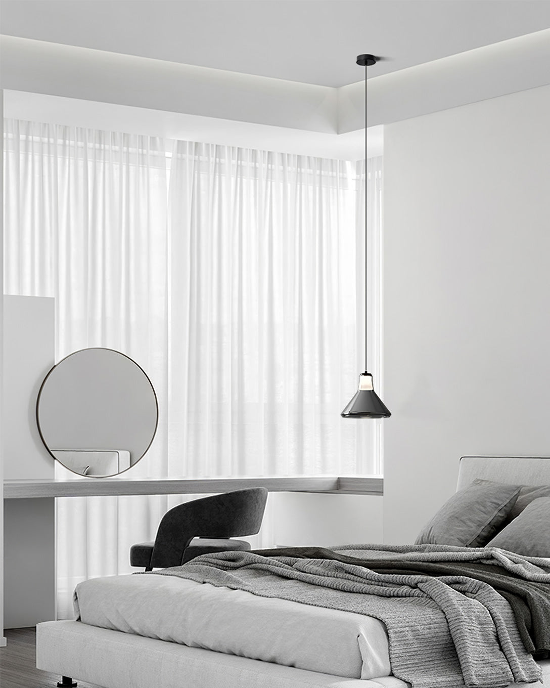 Alain Pendant Lamp Chrome Glass Shade Adjustable Height Modern - Letslighting