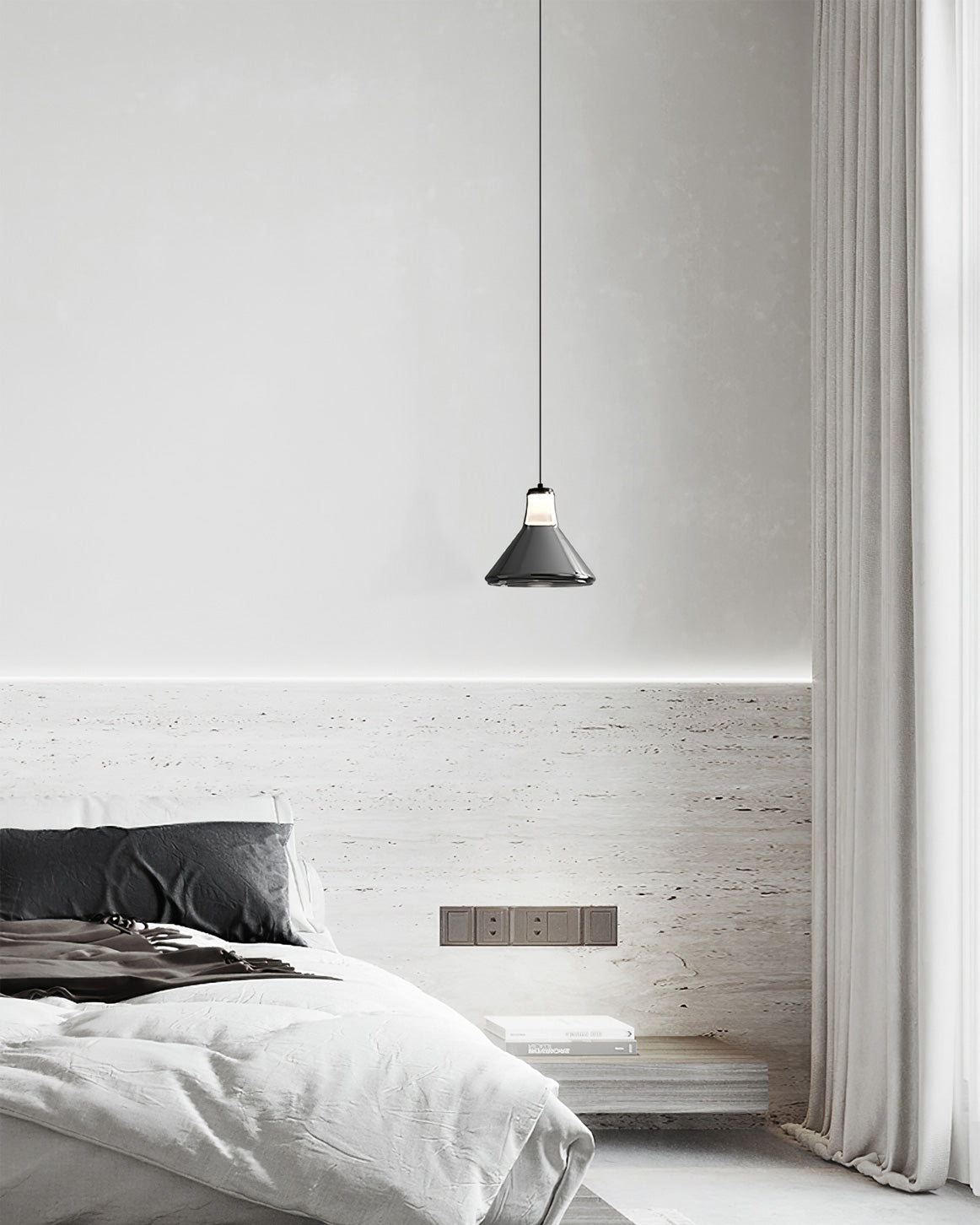 Alain Pendant Lamp Chrome Glass Shade Adjustable Height Modern - Letslighting