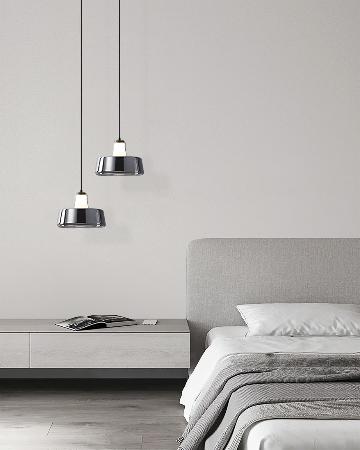 Alain Pendant Lamp Chrome Glass Shade Adjustable Height Modern - Letslighting