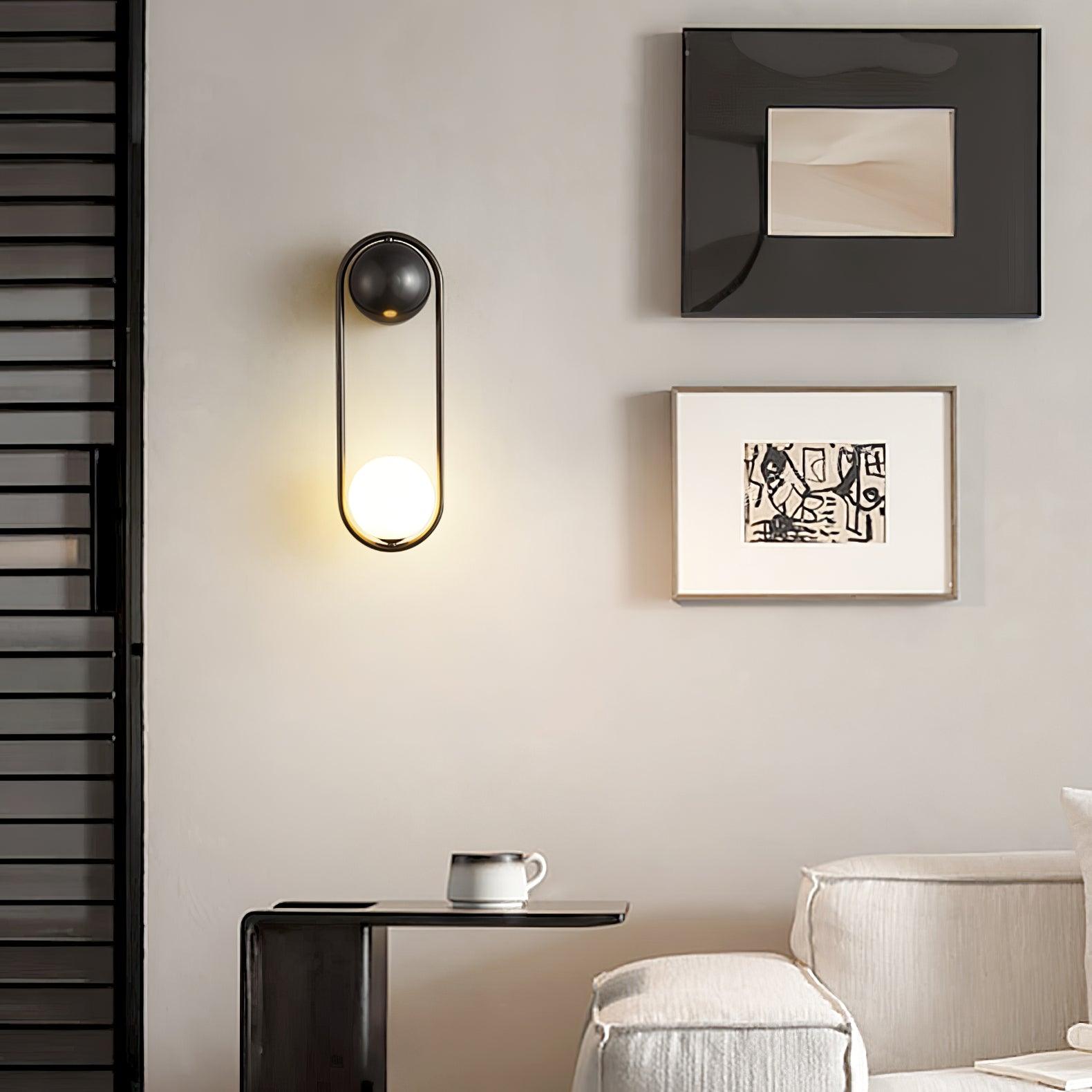 Wall Lamp with Brass Loop Frame and Glass Globe for Art - Letslighting