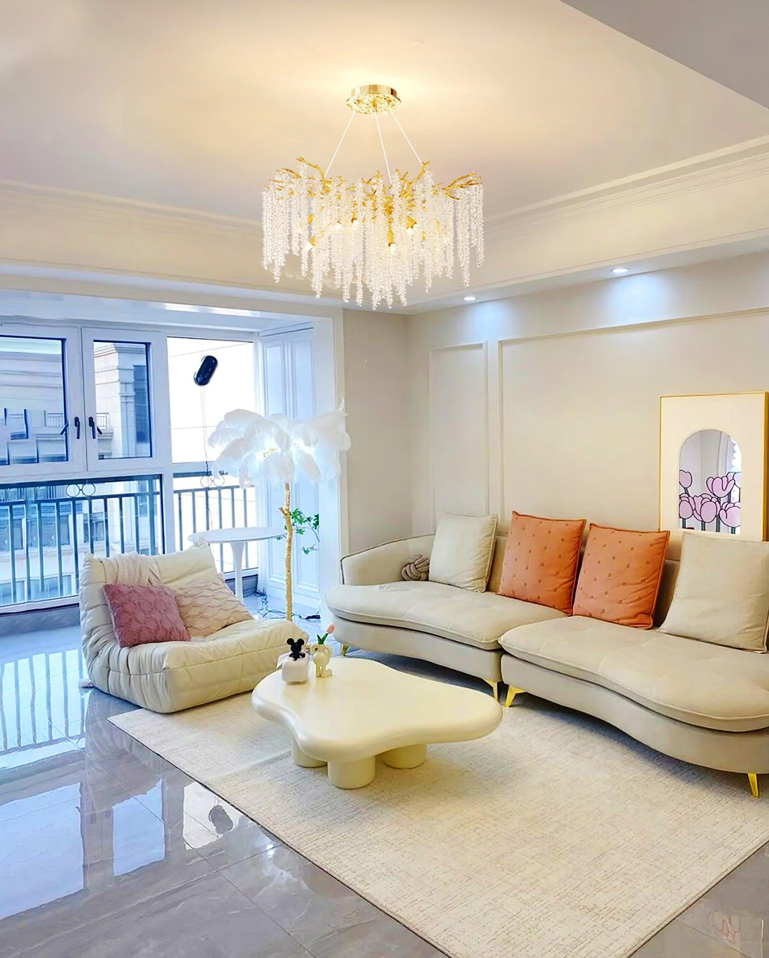 Lustra Chandelier Gold Crystal Branch Elegant - Letslighting