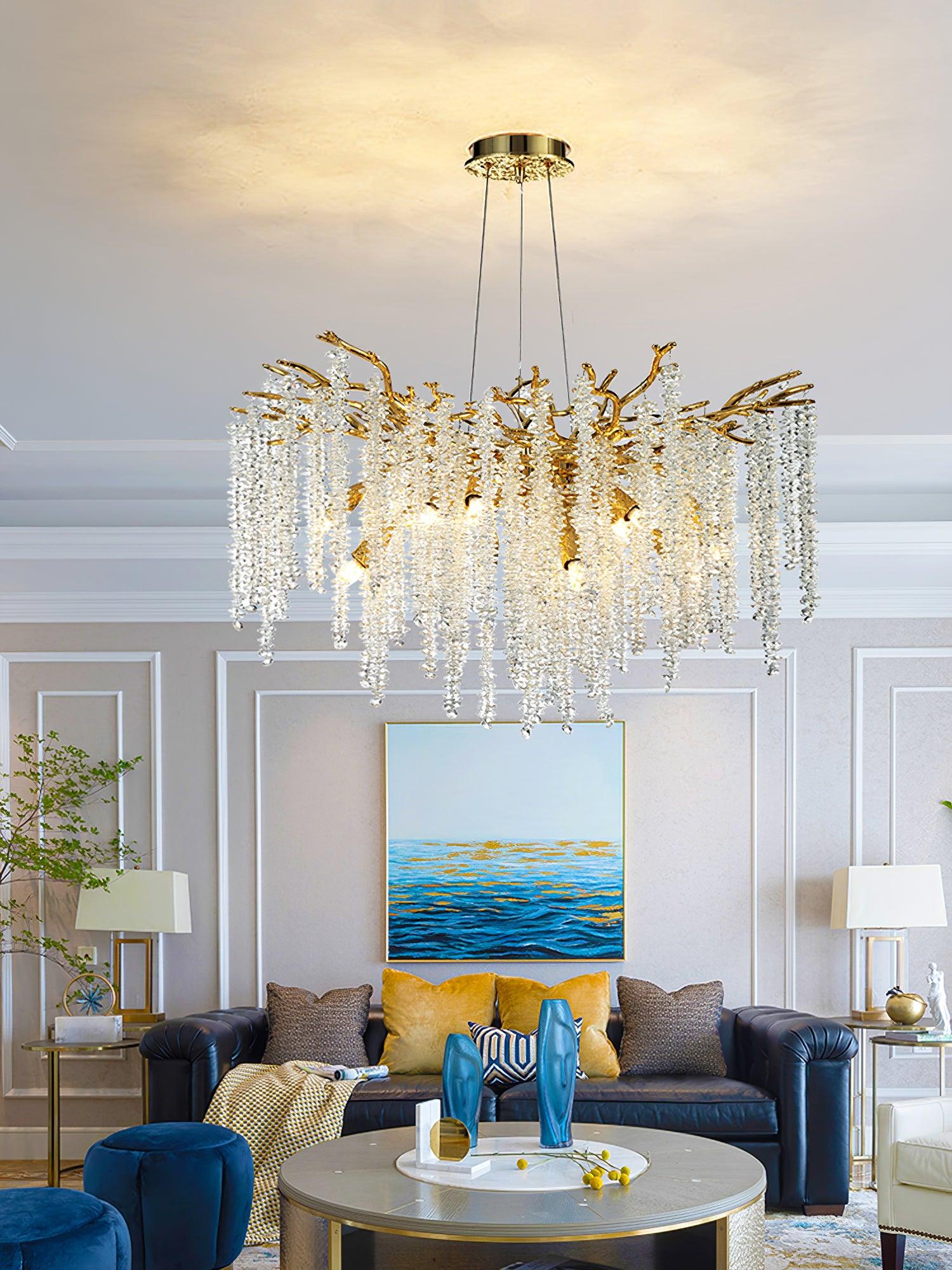 Lustra Chandelier Gold Crystal Branch Elegant - Letslighting