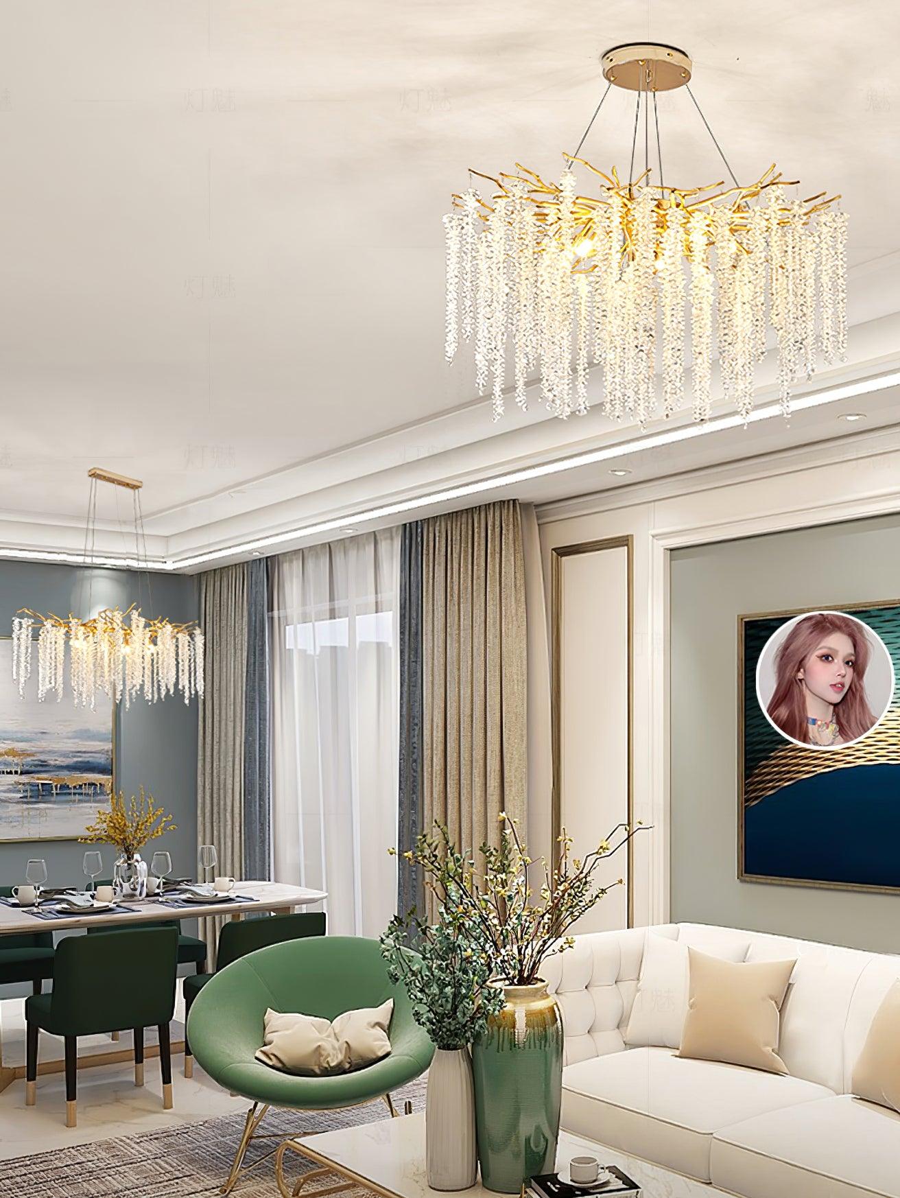 Lustra Chandelier Gold Crystal Branch Elegant - Letslighting