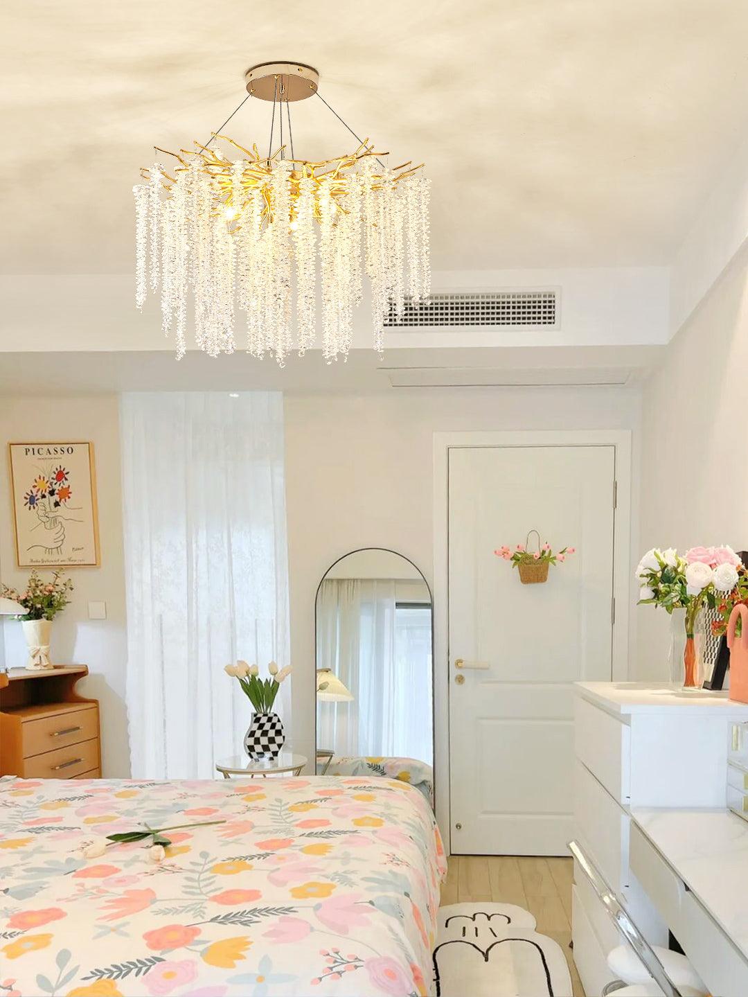 Lustra Chandelier Gold Crystal Branch Elegant - Letslighting