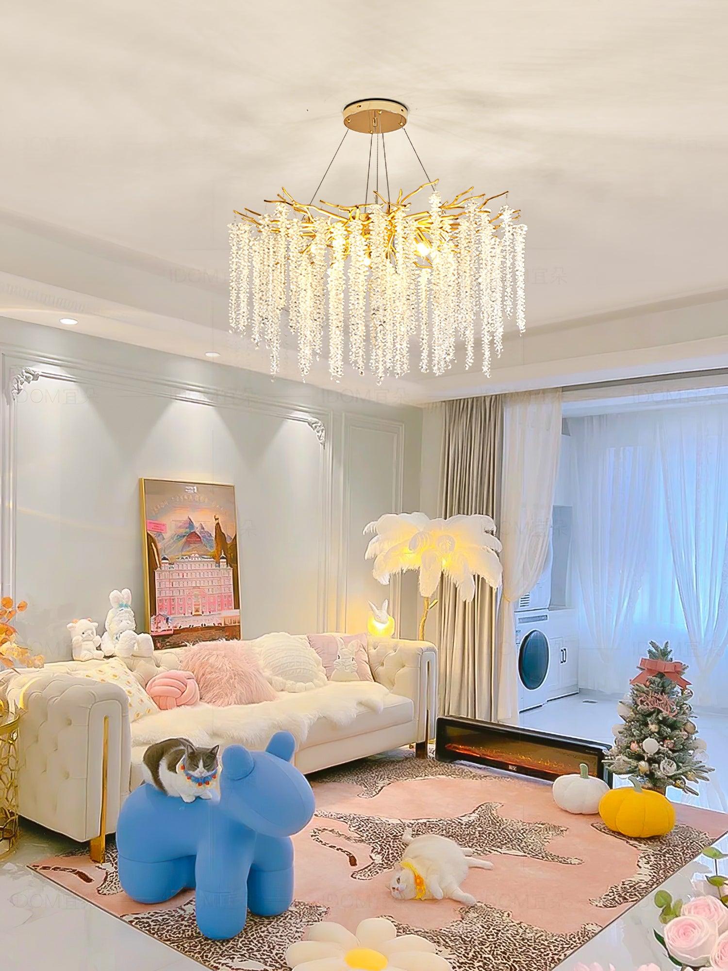 Lustra Chandelier Gold Crystal Branch Elegant - Letslighting