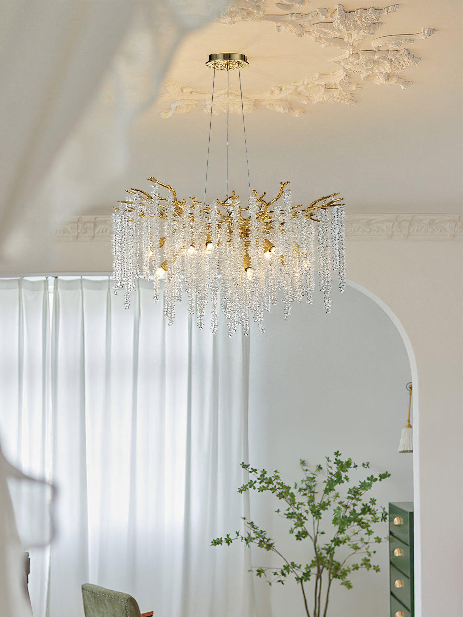 Lustra Chandelier Gold Crystal Branch Elegant - Letslighting