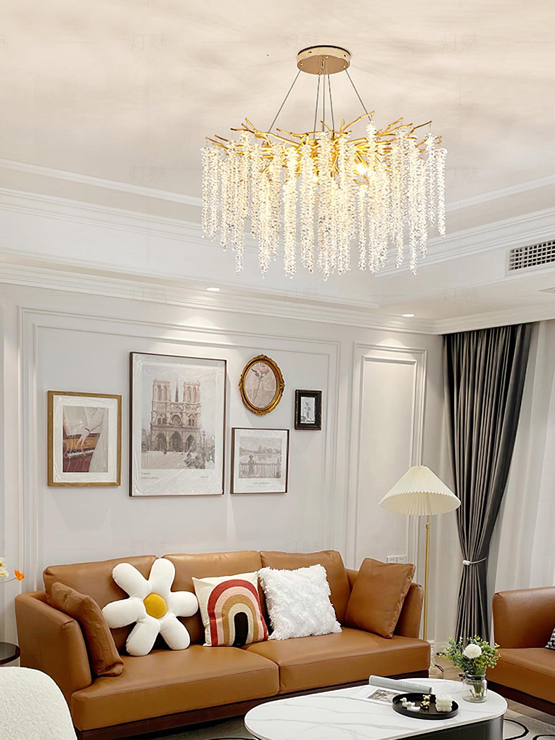 Lustra Chandelier Gold Crystal Branch Elegant - Letslighting