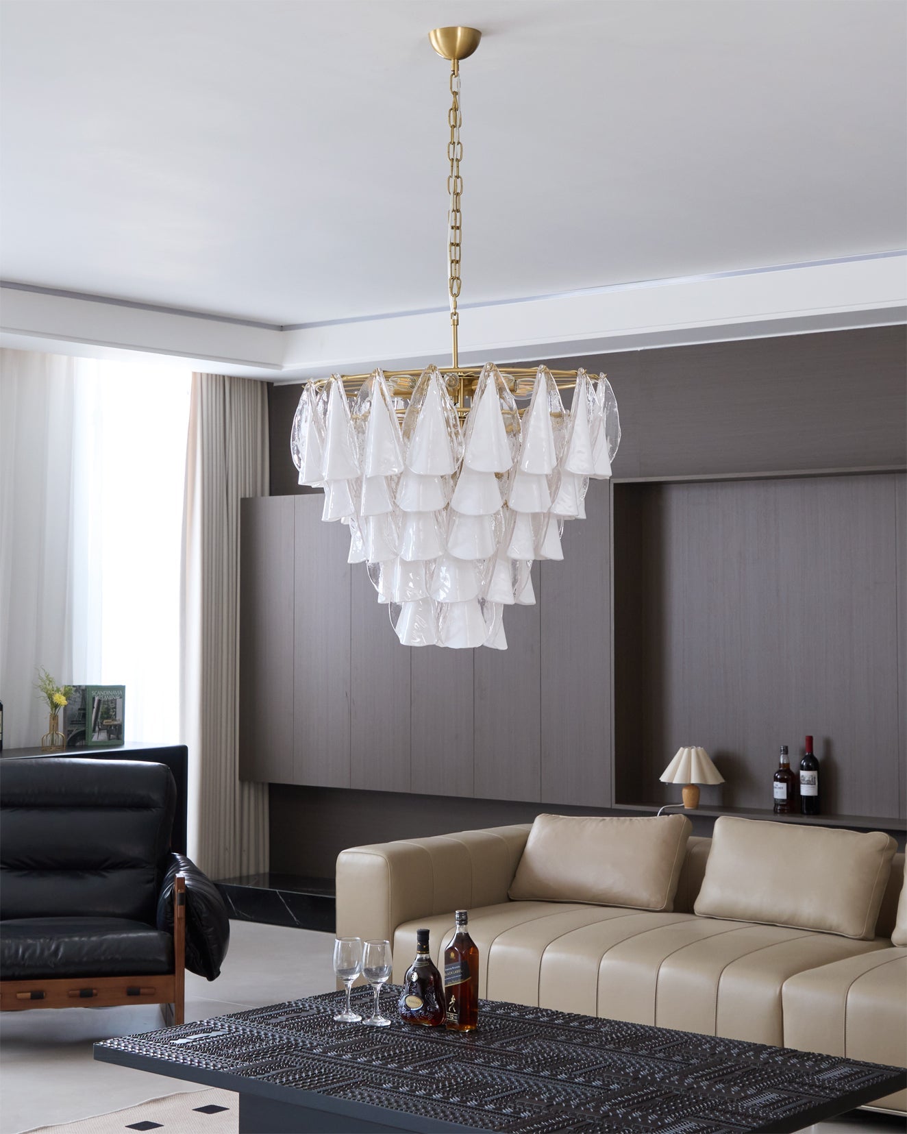 Alira Chandelier Murano Glass White Clear Gold Frame - Letslighting