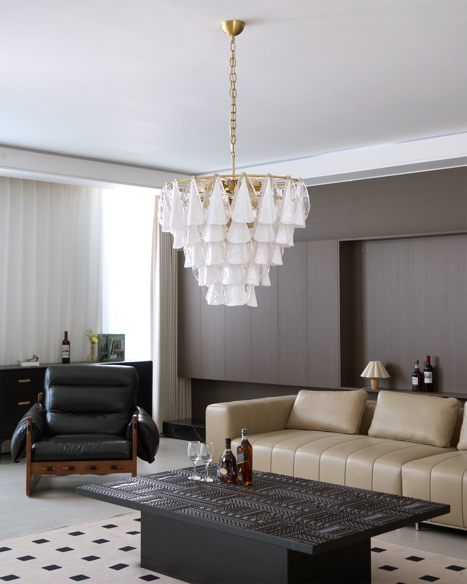 Alira Chandelier Murano Glass White Clear Gold Frame - Letslighting