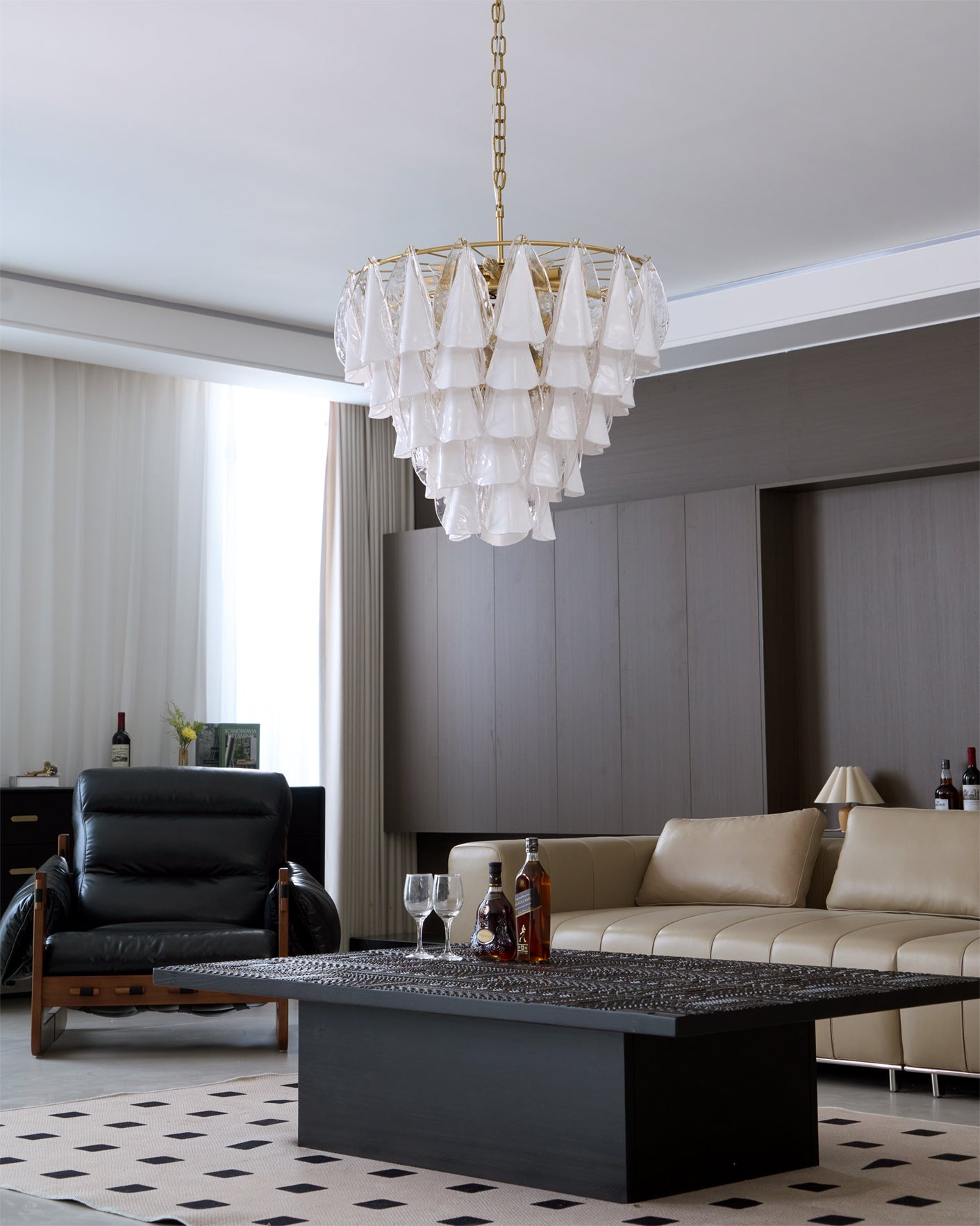 Alira Chandelier Murano Glass White Clear Gold Frame - Letslighting