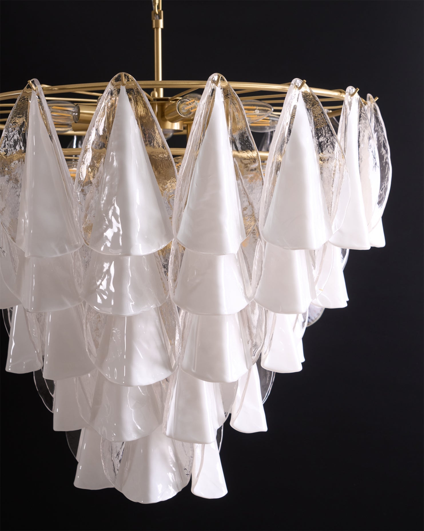 Alira Chandelier Murano Glass White Clear Gold Frame - Letslighting